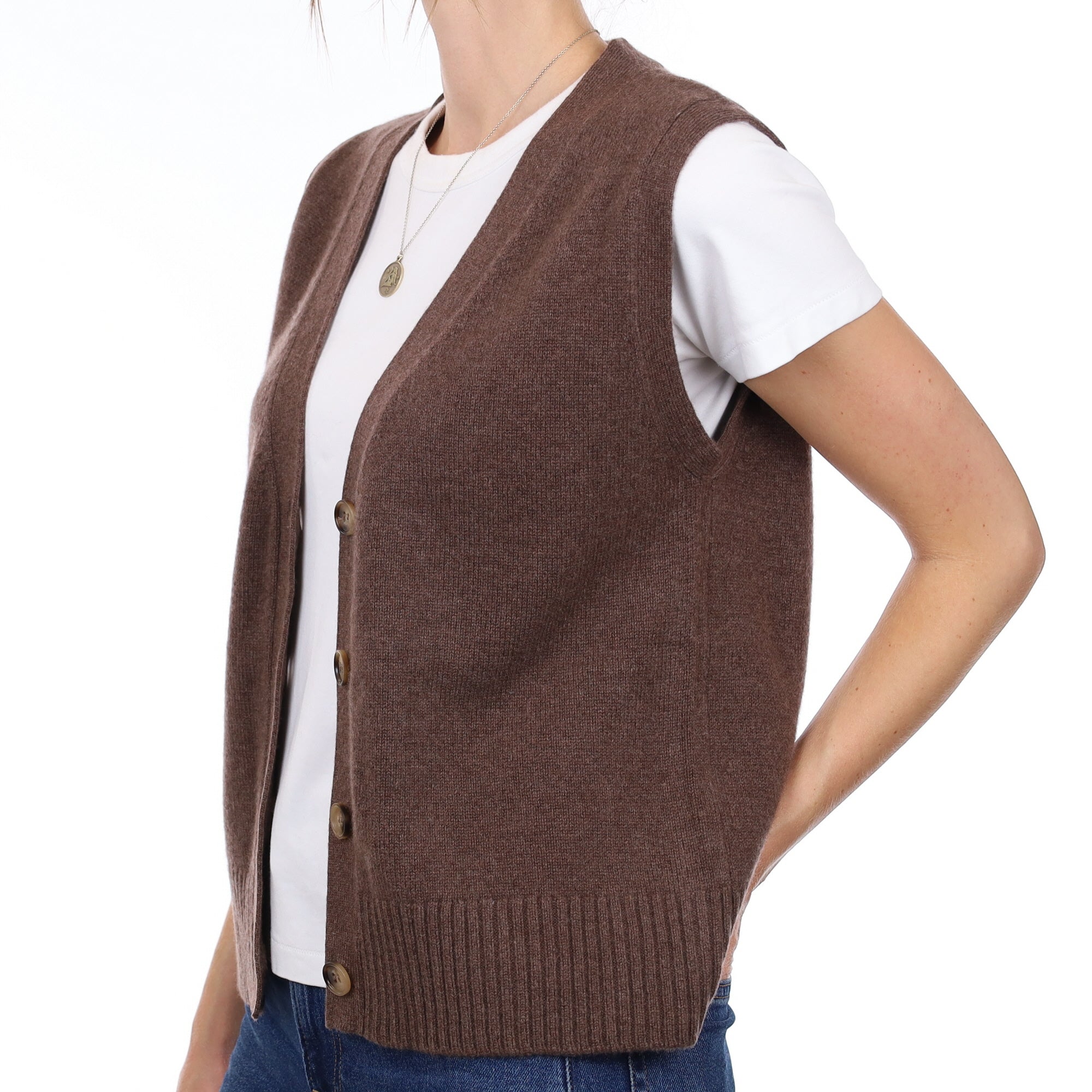 Brand New Mocha Luxury Cashmere V Neck Waistcoat Small UK 8-10