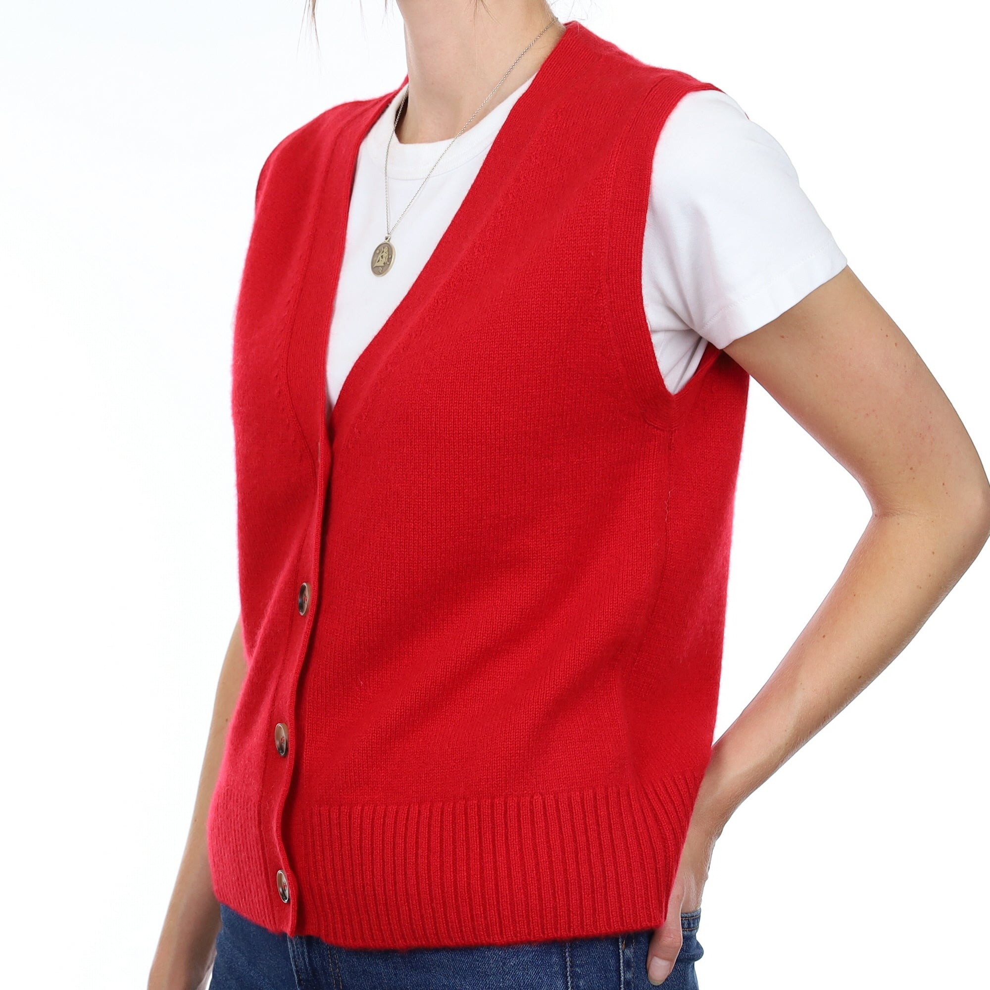 Brand New Post Box Red Luxury Cashmere V Neck Waistcoat Small UK 8-10