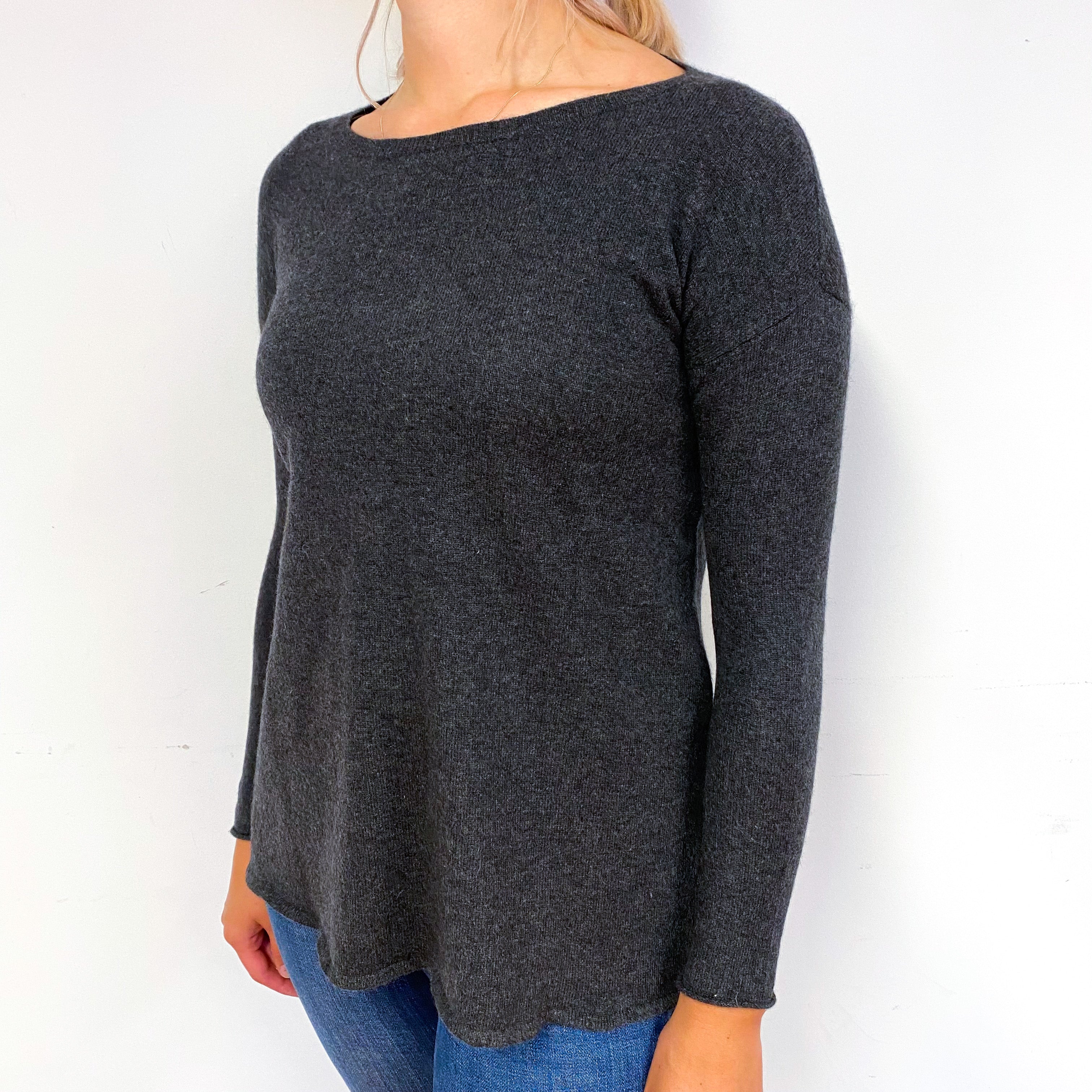 Slate Grey A-Line Cashmere Crew Neck Jumper Small