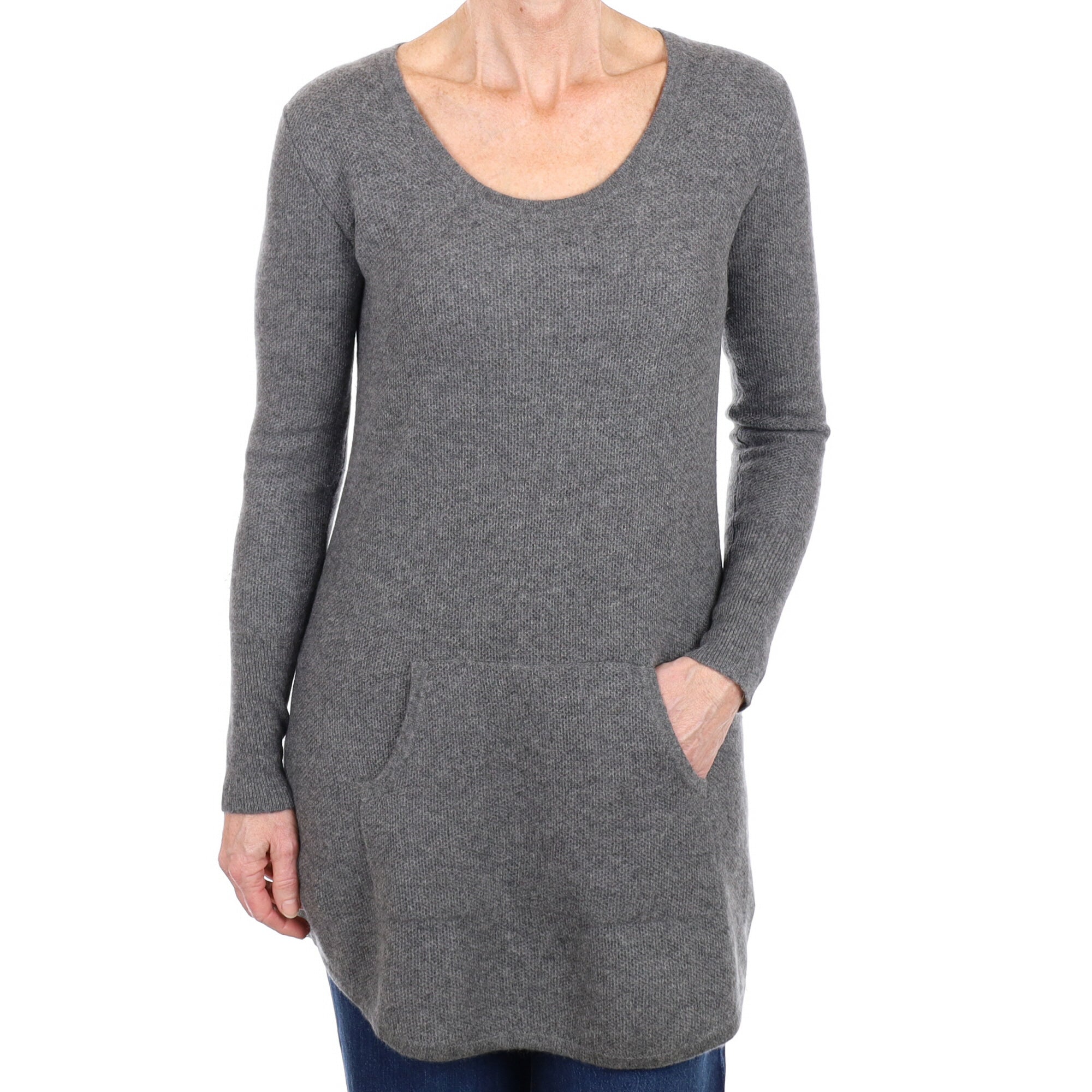 Slate Grey Textured Cashmere Scoop Neck Jumper Small