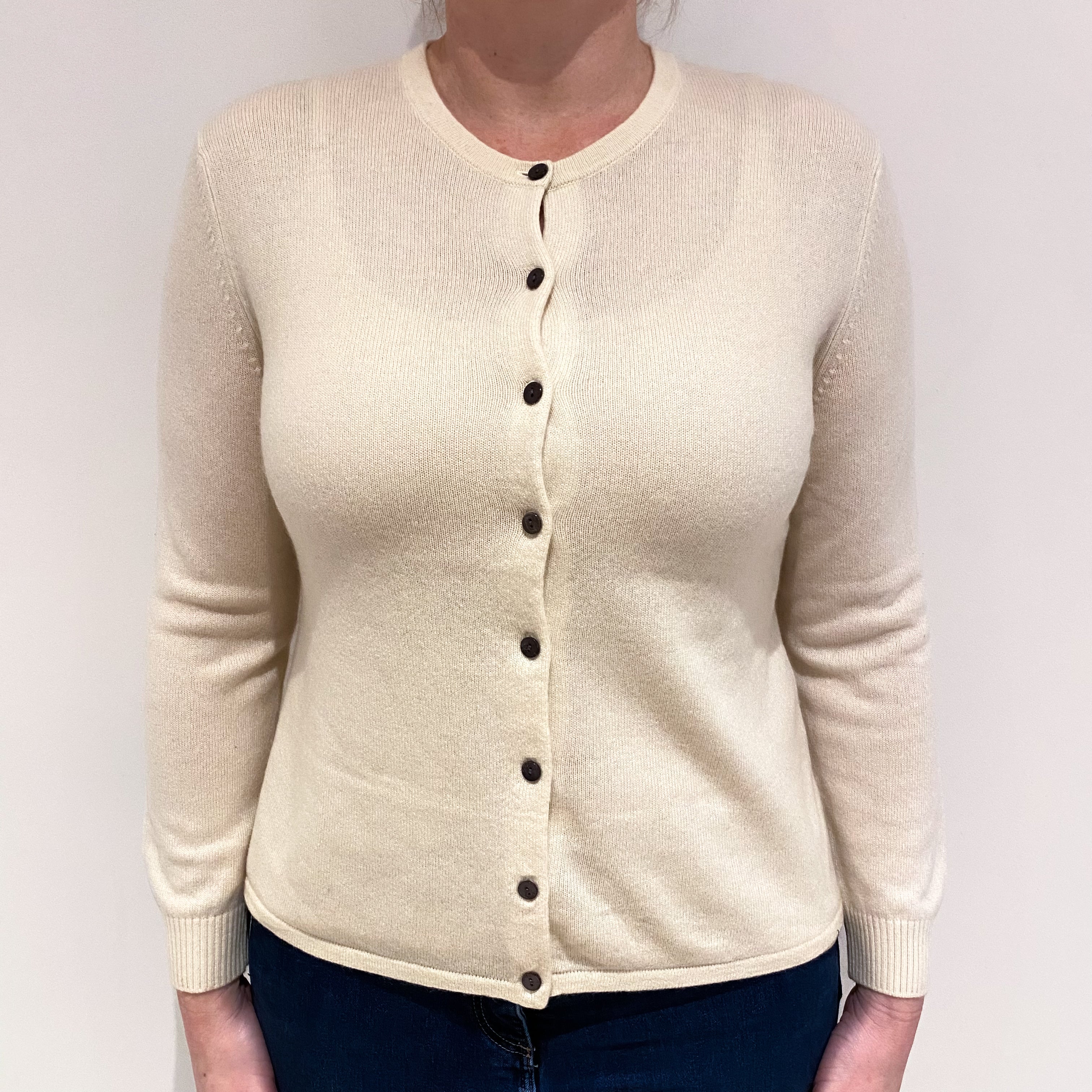 Ivory Cashmere Crew Neck Cardigan Large