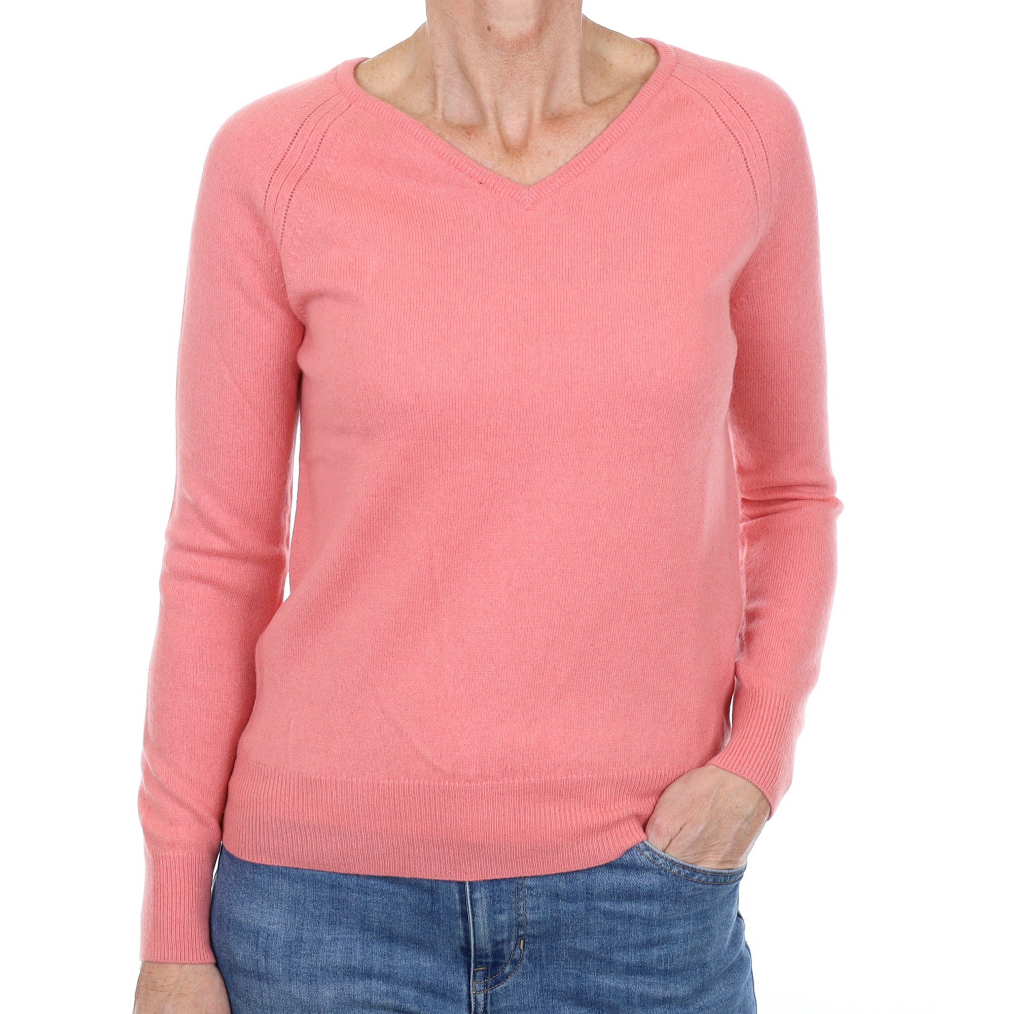 Flamingo Pink Cashmere V Neck Jumper Small