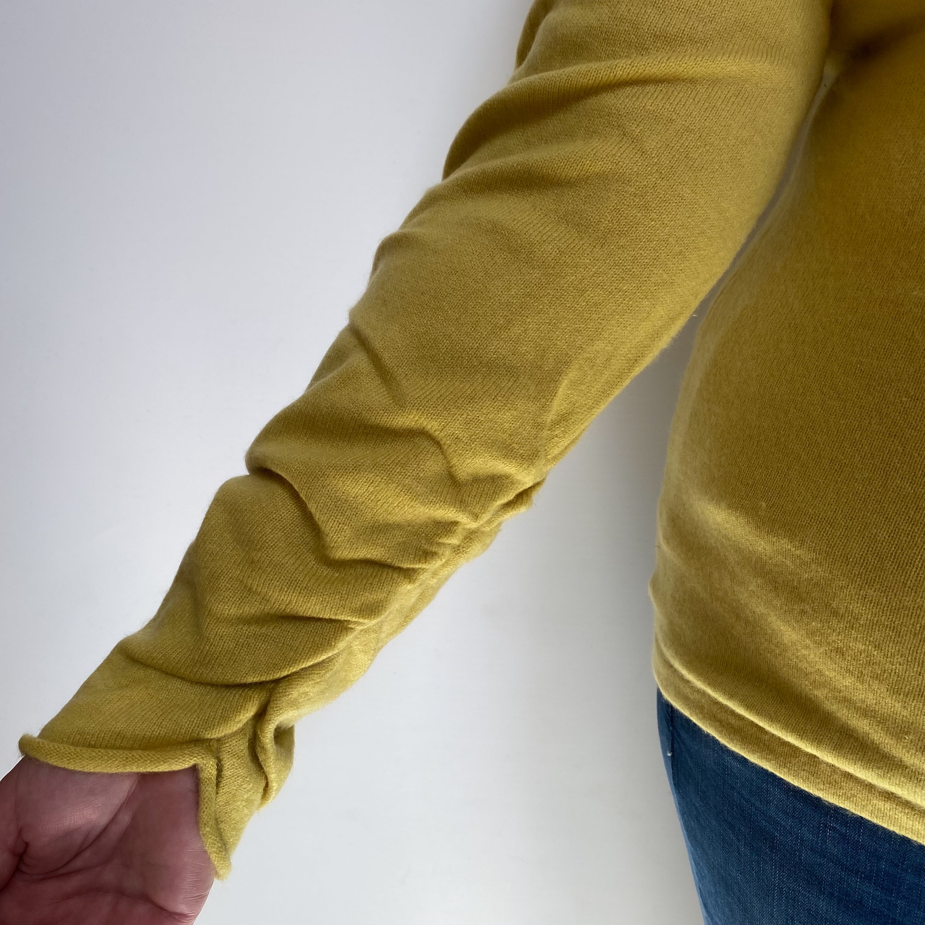 Flaxen Yellow Cashmere Crew Neck Jumper Extra Large