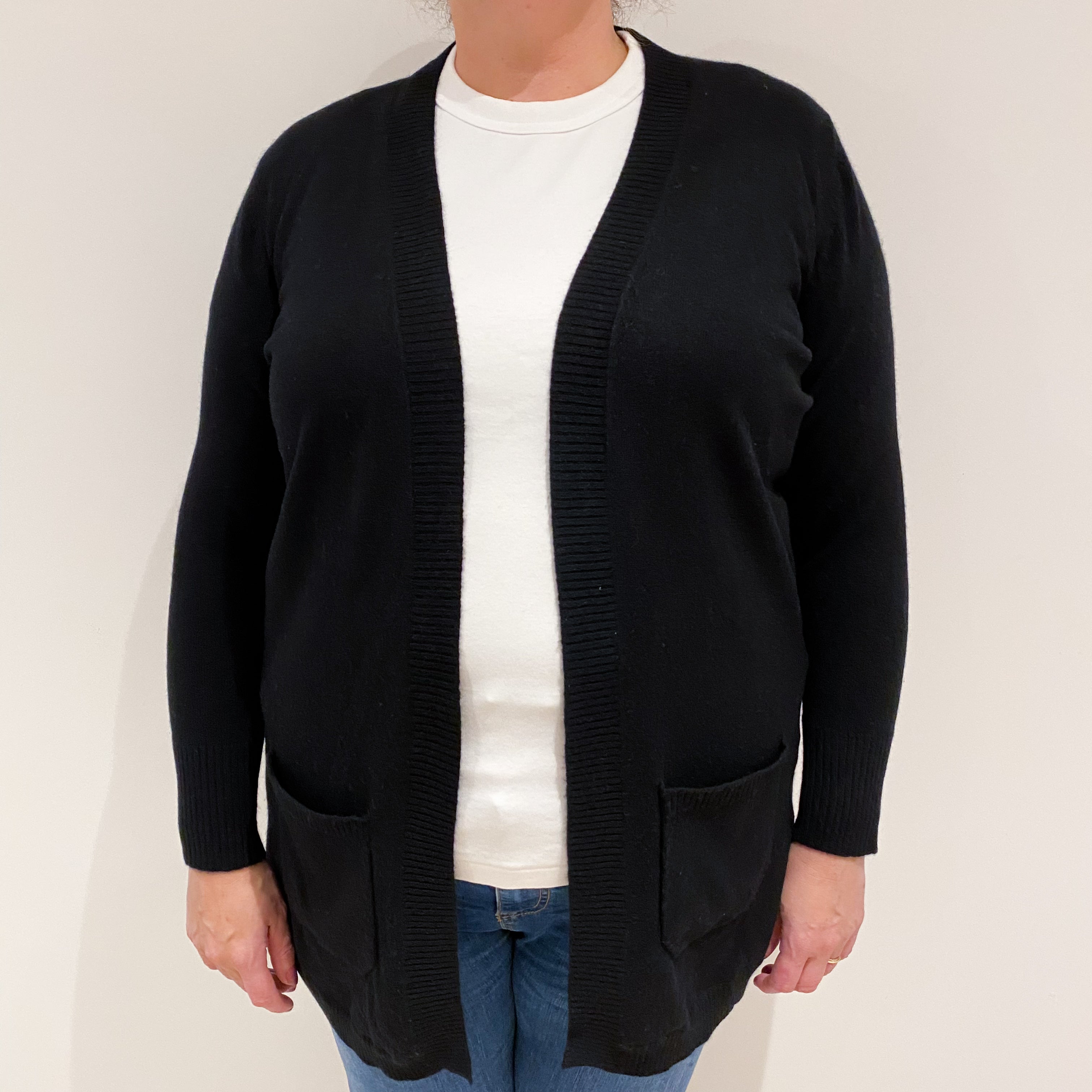 Black Cashmere Edge To Edge Cardigan Extra Large
