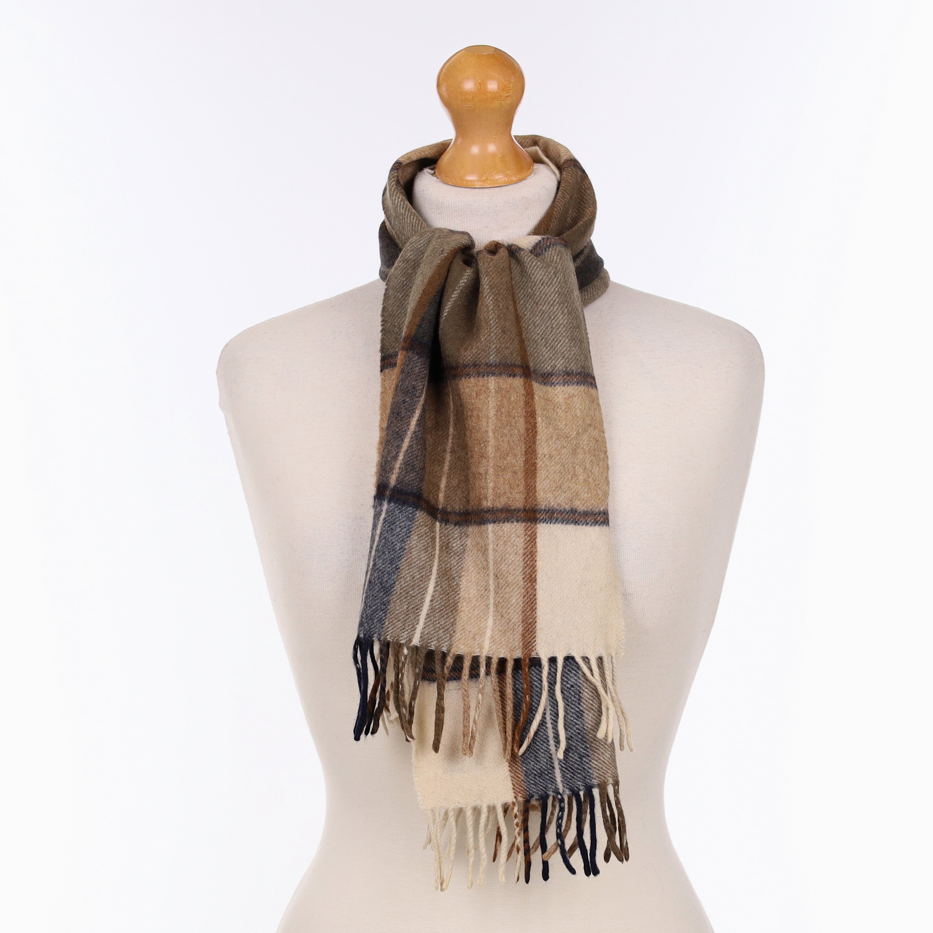 Brown And Cream Checked Cashmere Woven Scarf