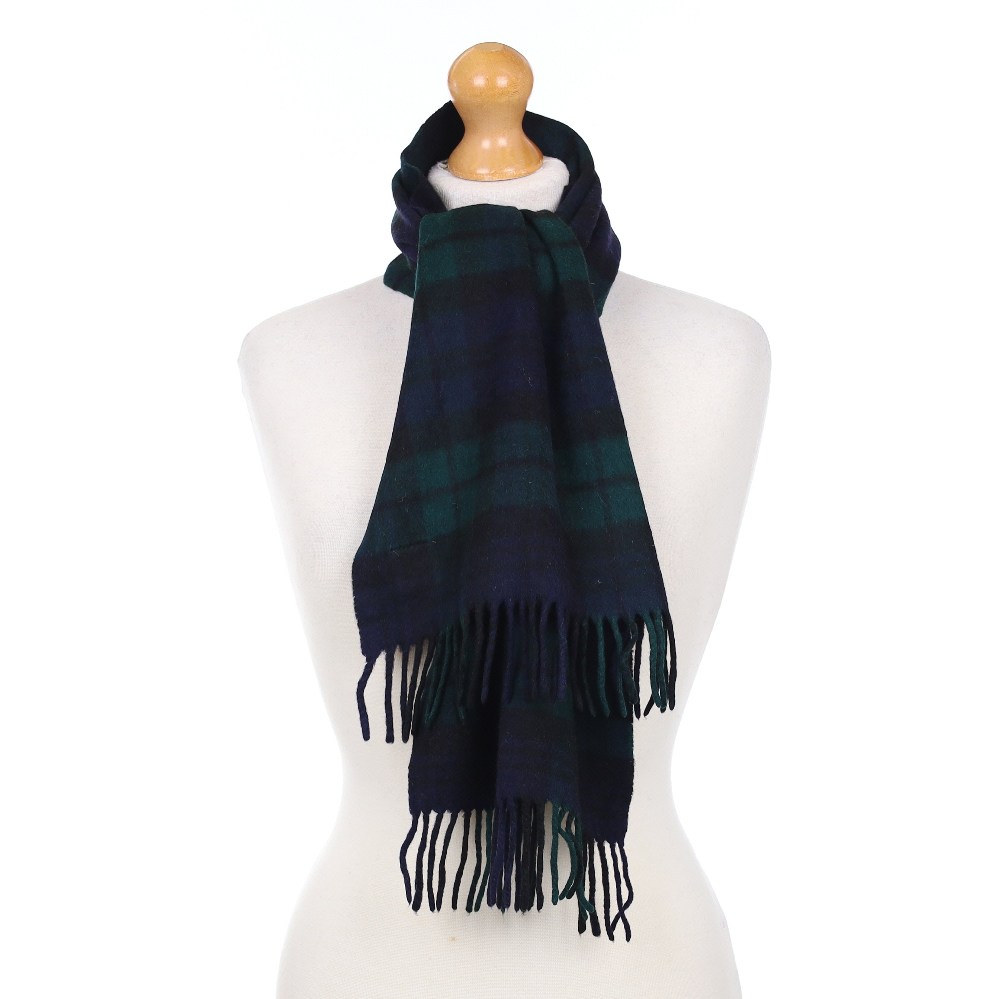 Scottish Deep Green And Navy Checked Cashmere Woven Scarf
