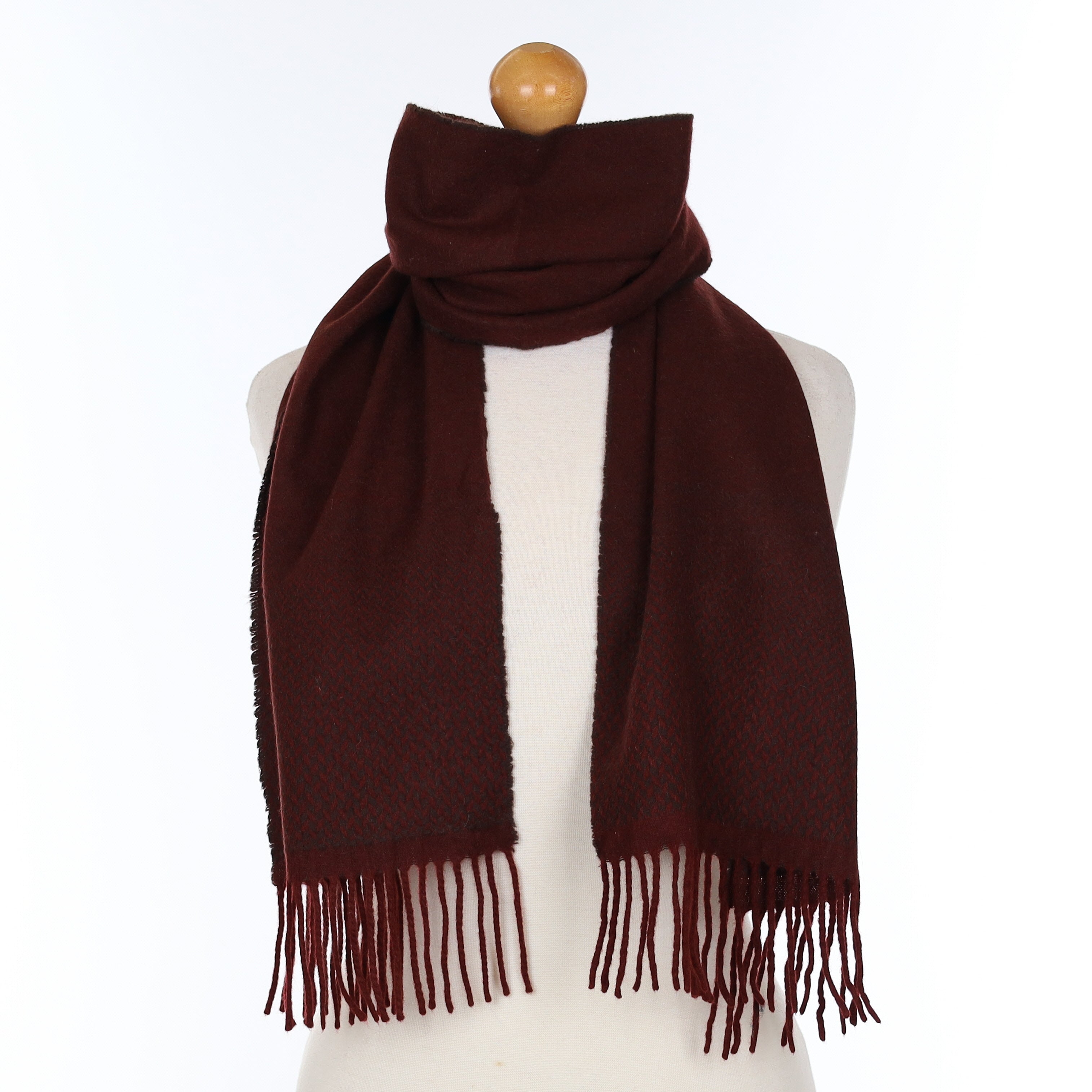 Deep Burgundy Red Cashmere Textured Woven Scarf