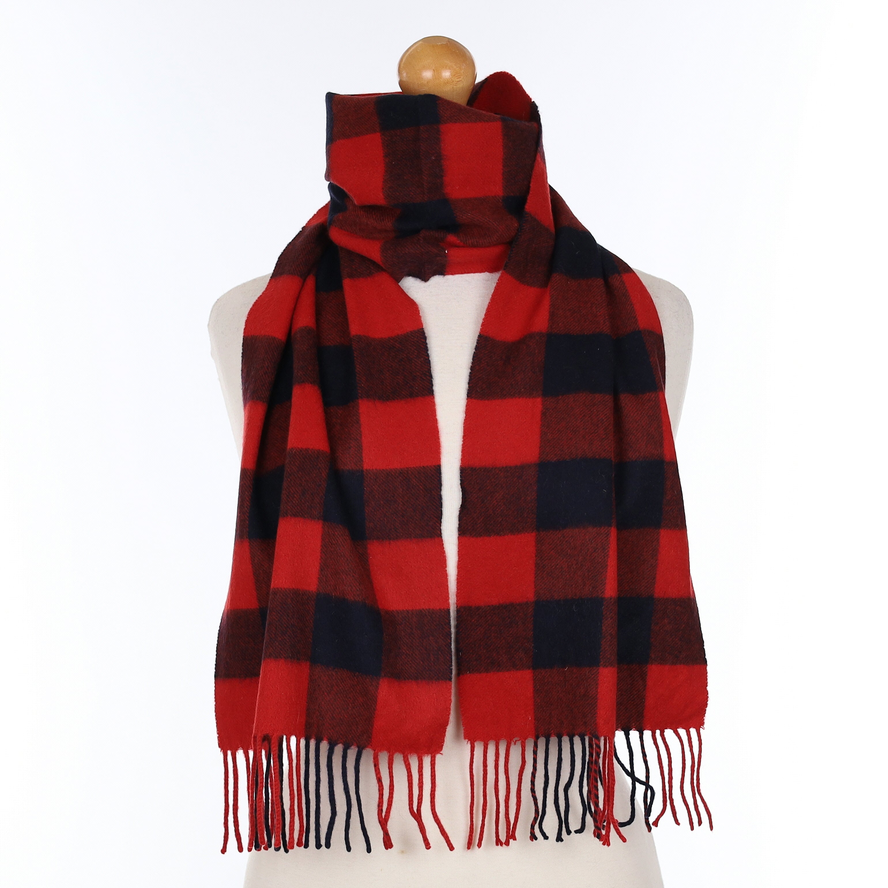 Red And Black Checked Cashmere Woven Scarf