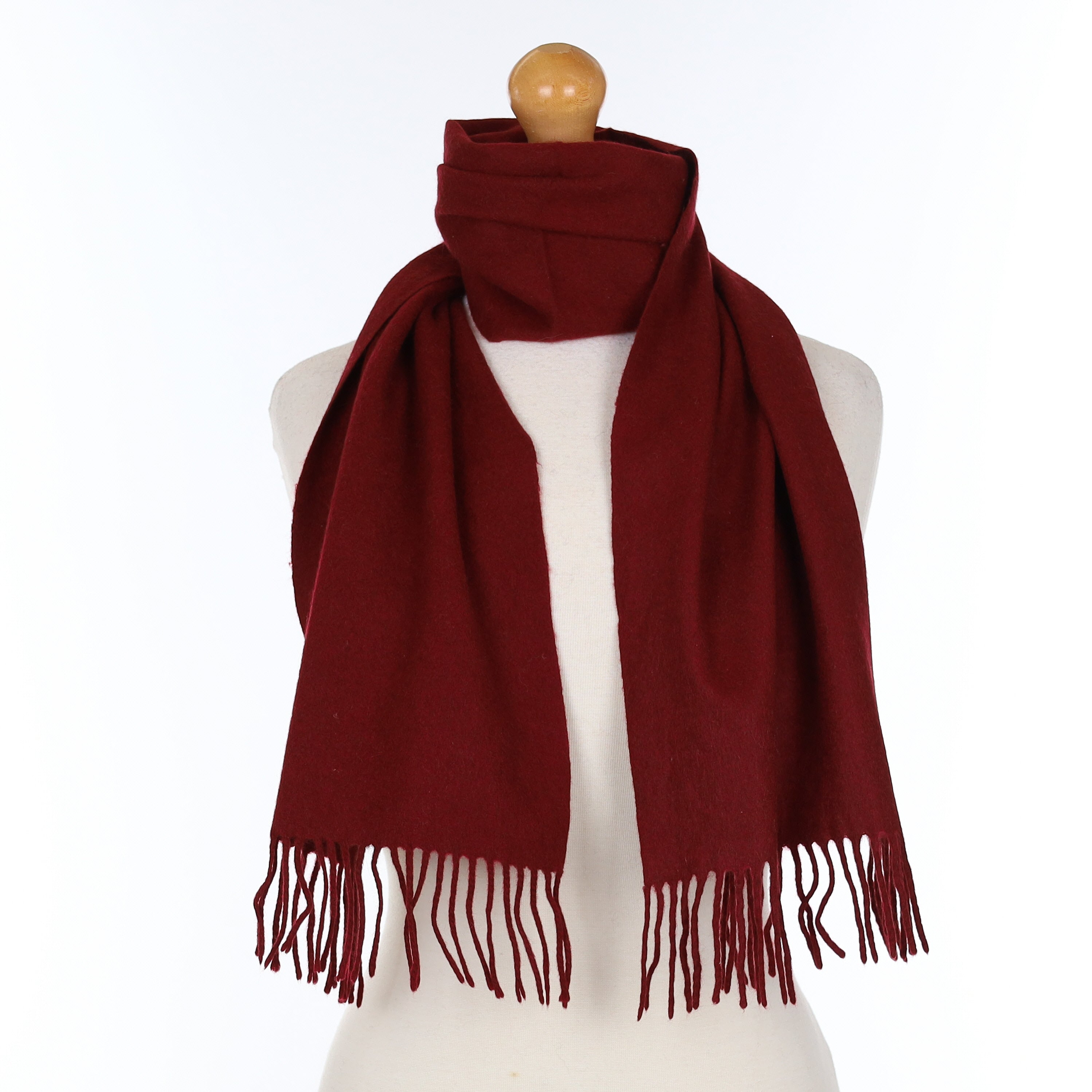 Deep Wine Red Cashmere Woven Scarf