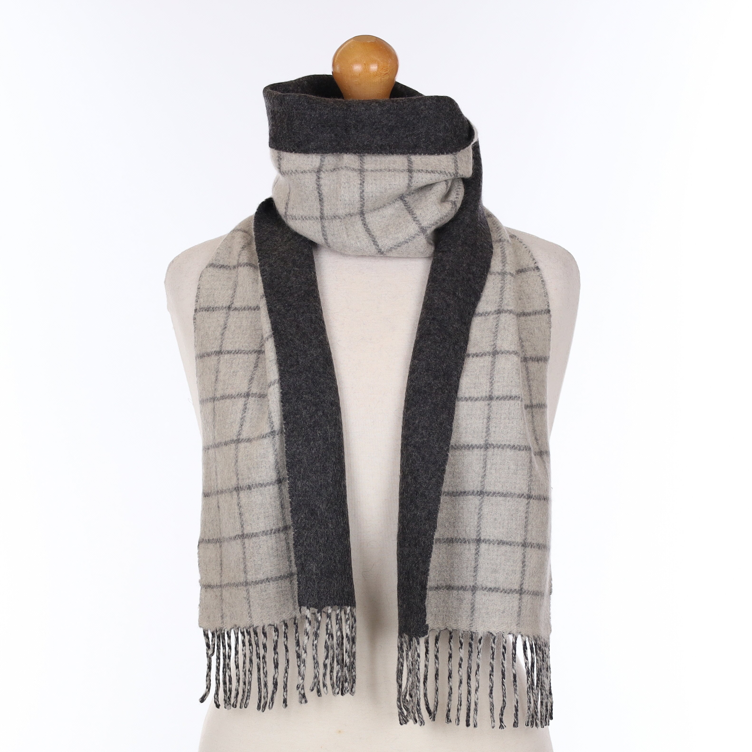 Charcoal Grey Checked Cashmere Heavy Woven Scarf