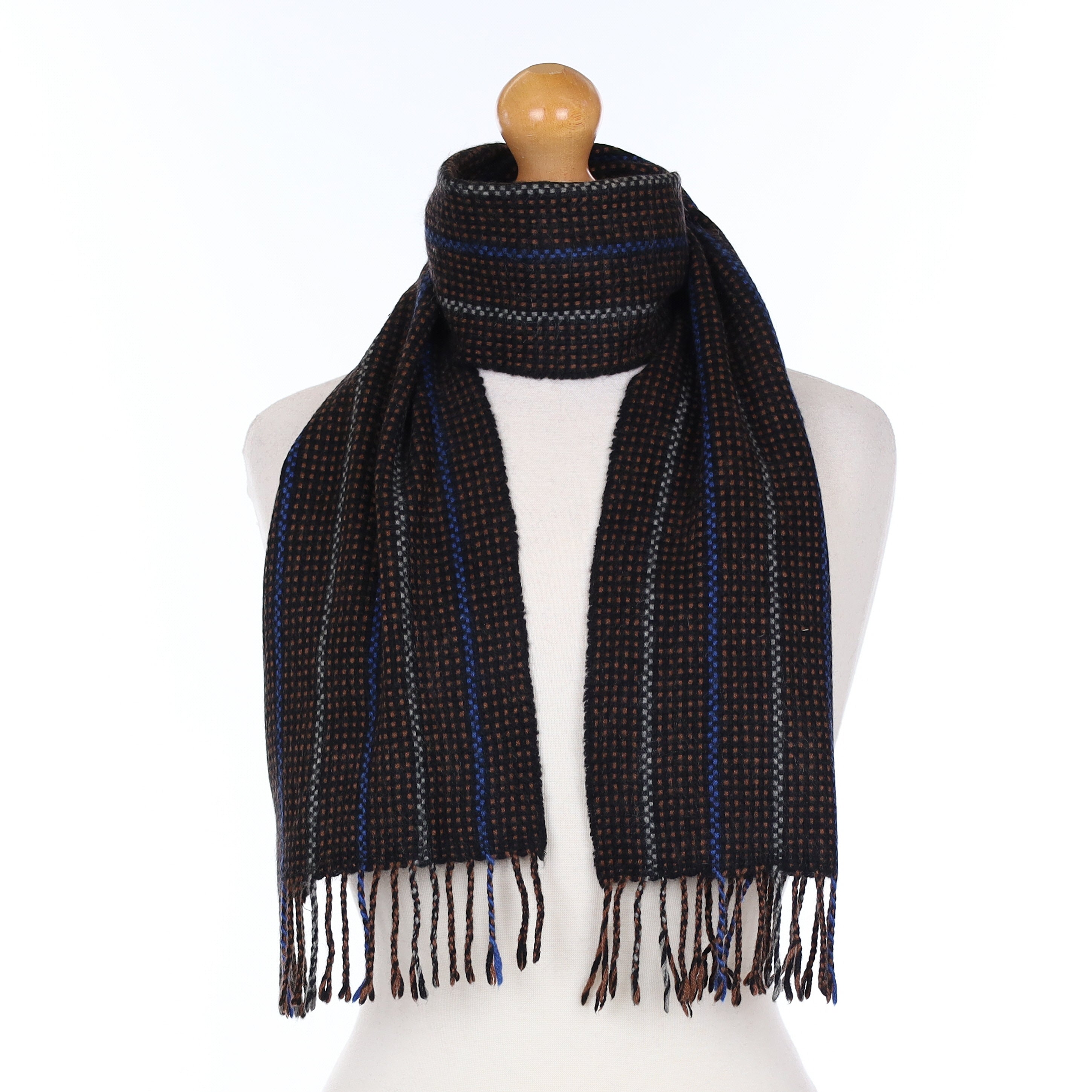 Black And Brown Striped Cashmere Woven Scarf