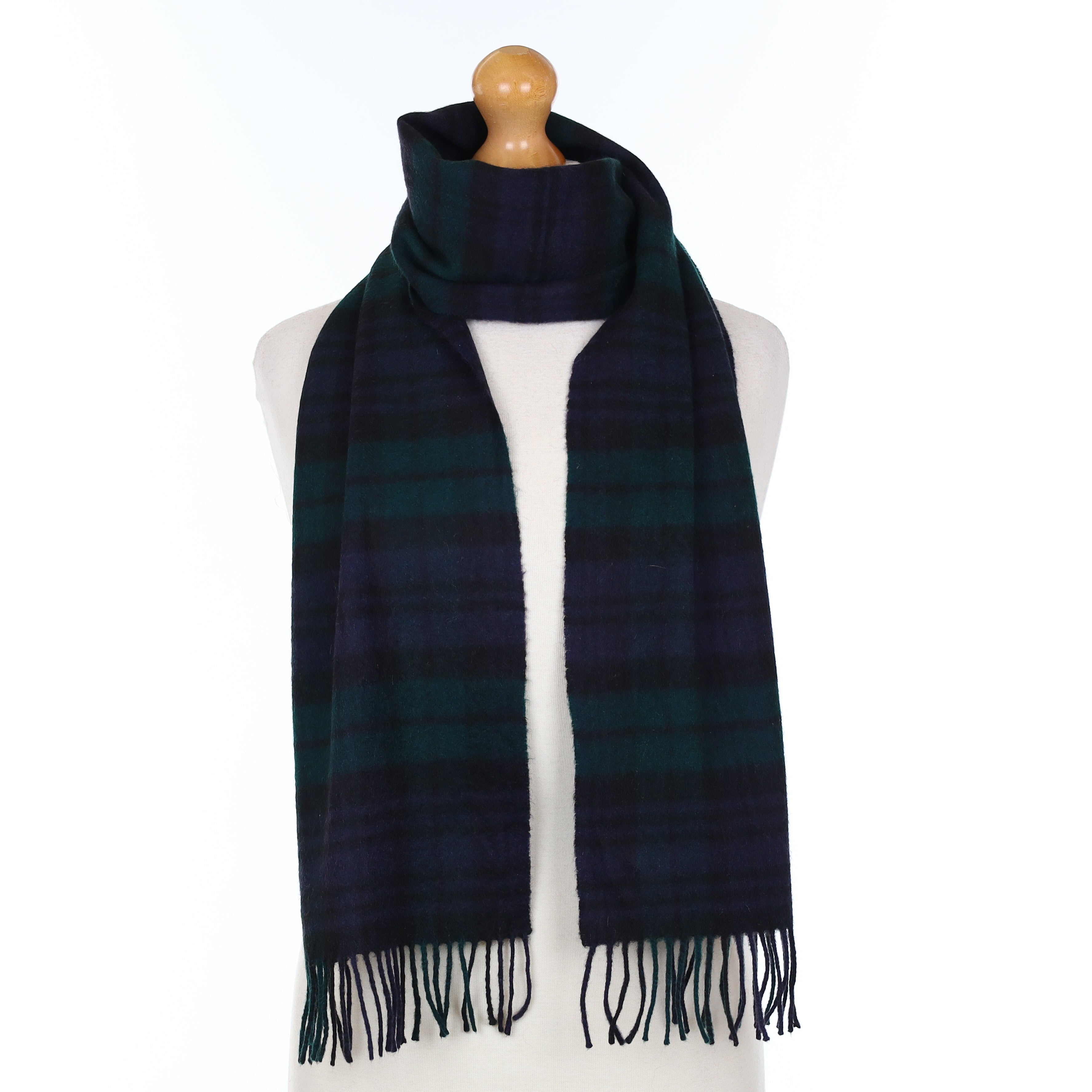 Johnstons Scottish Navy And Green Checked Cashmere Woven Scarf