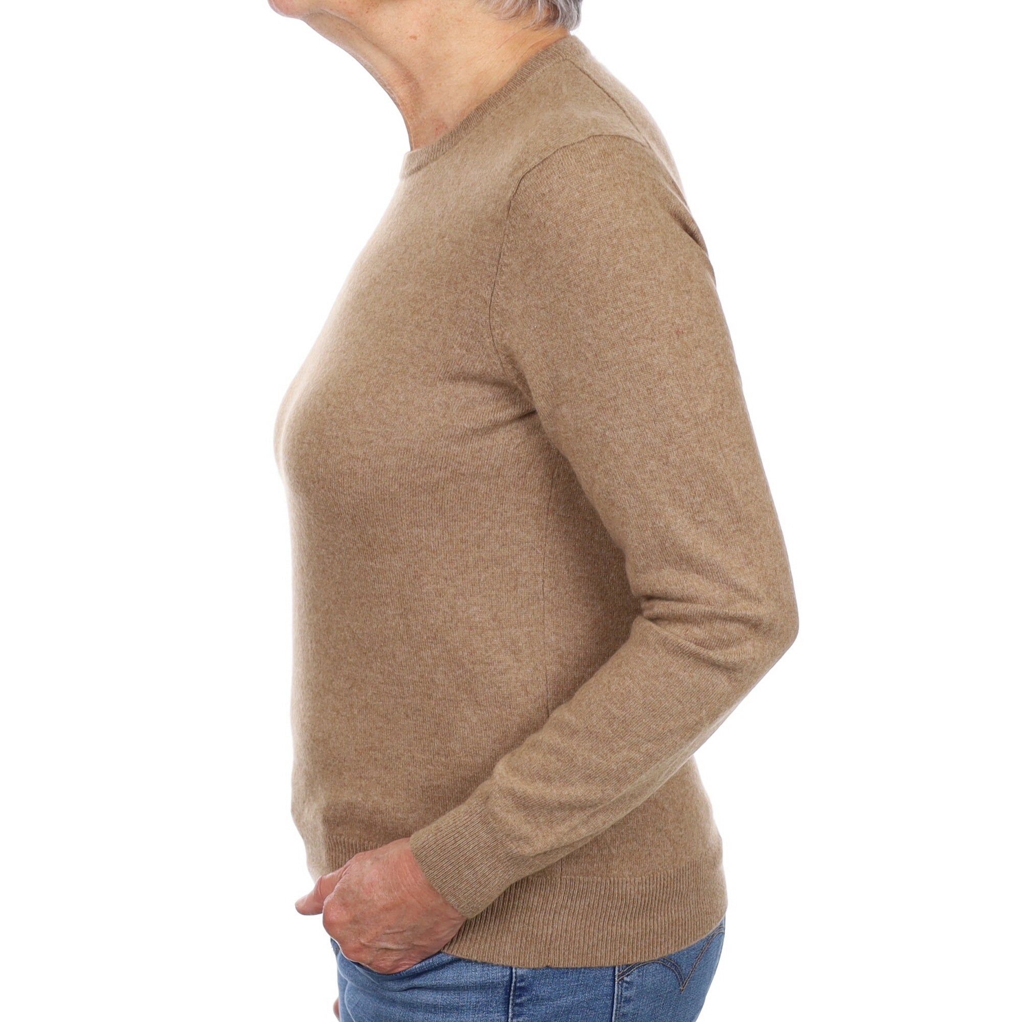 Toffee Brown Cashmere Crew Neck Jumper Medium