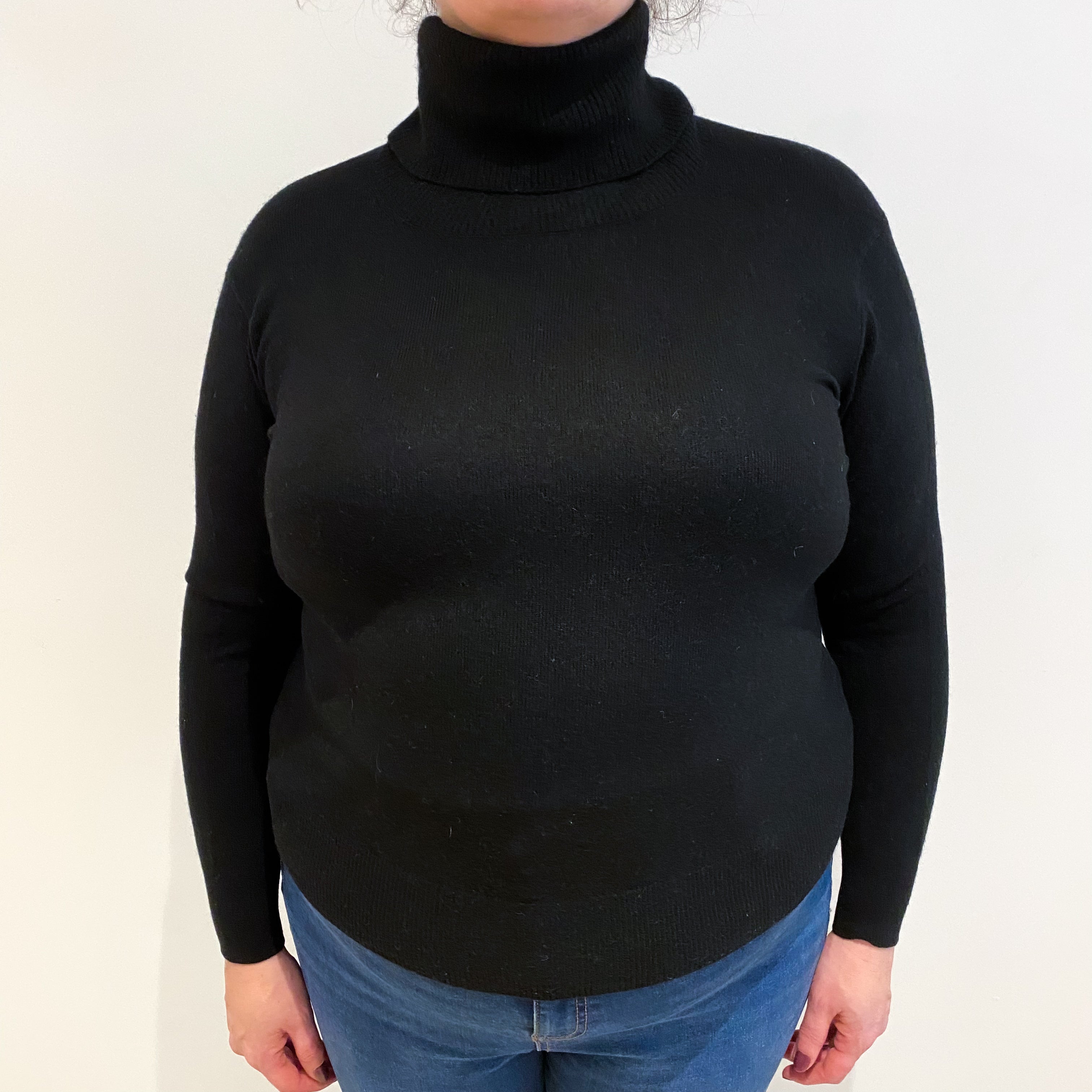Black Cashmere Polo Neck Jumper Extra Large