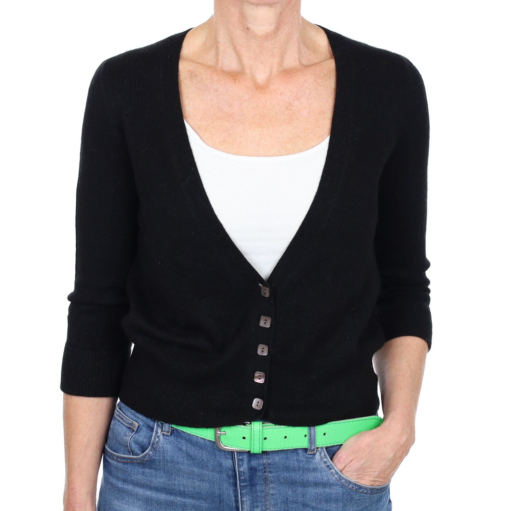 Black Cashmere Cropped V Neck Cardigan Small