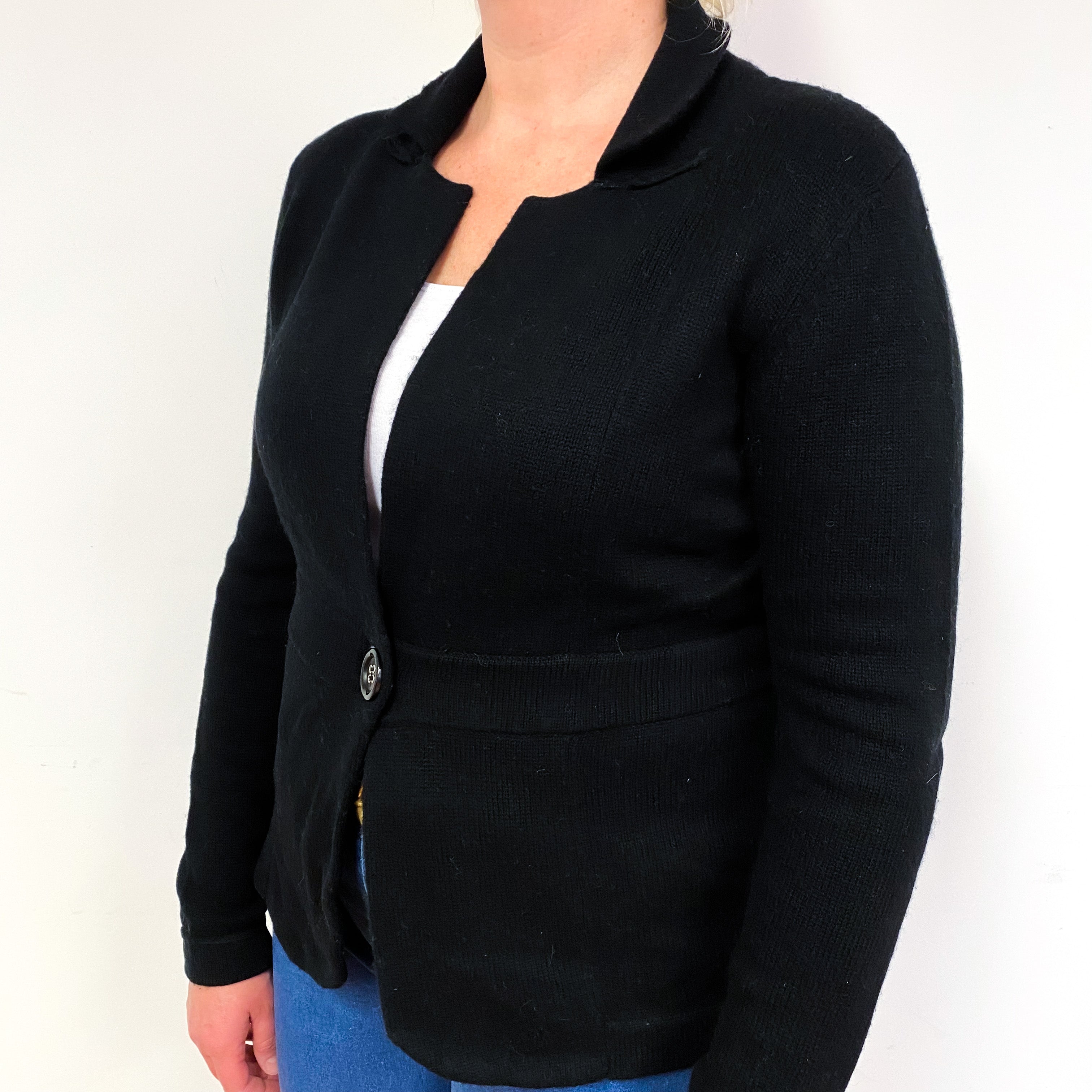 Black Empire Line Cashmere Collared Cardigan Large