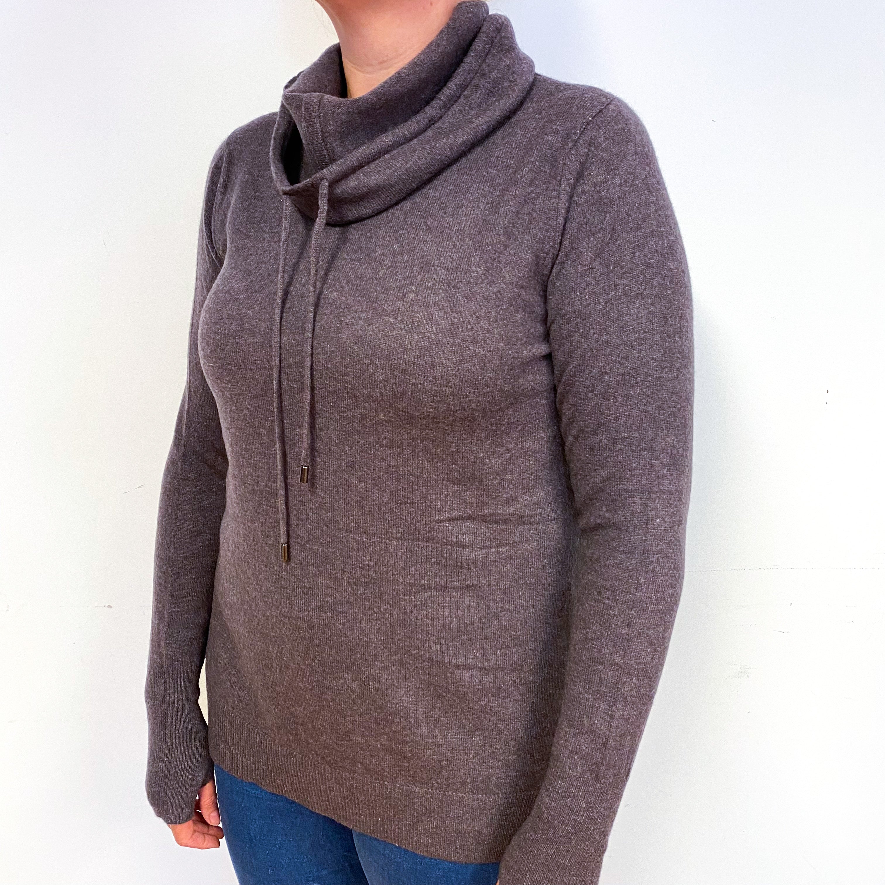 Slate Purple Cashmere Drawstring Cowl Neck Jumper Large
