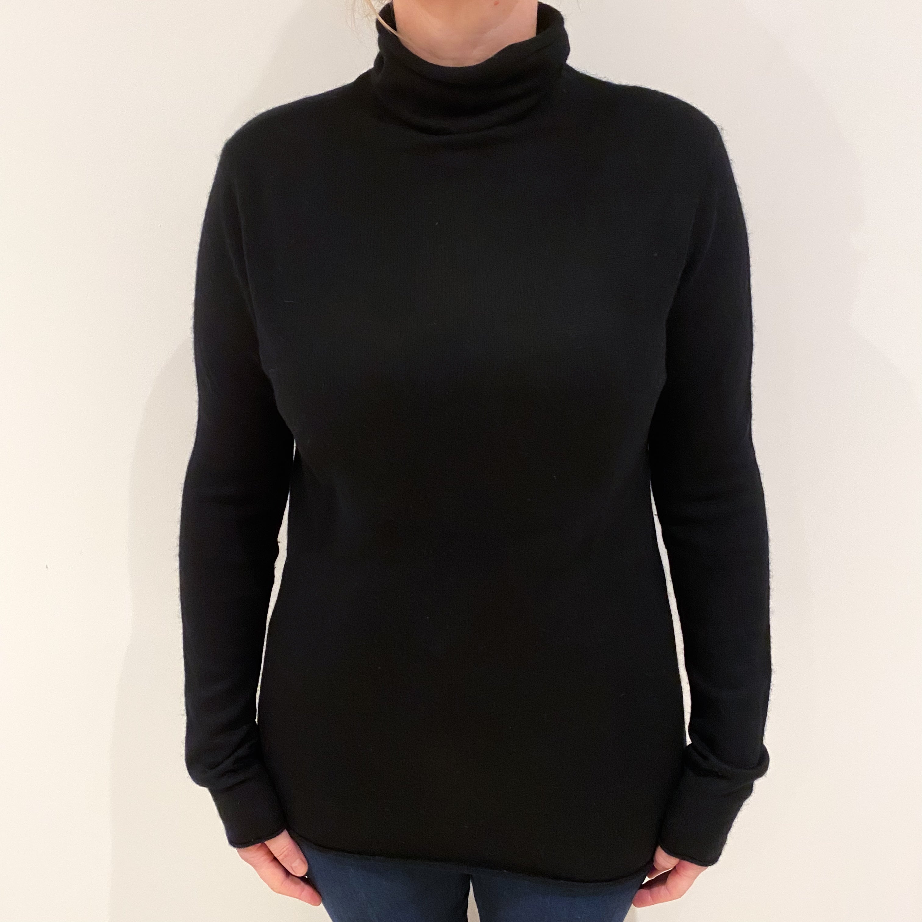Black Cashmere Polo Neck Jumper Large