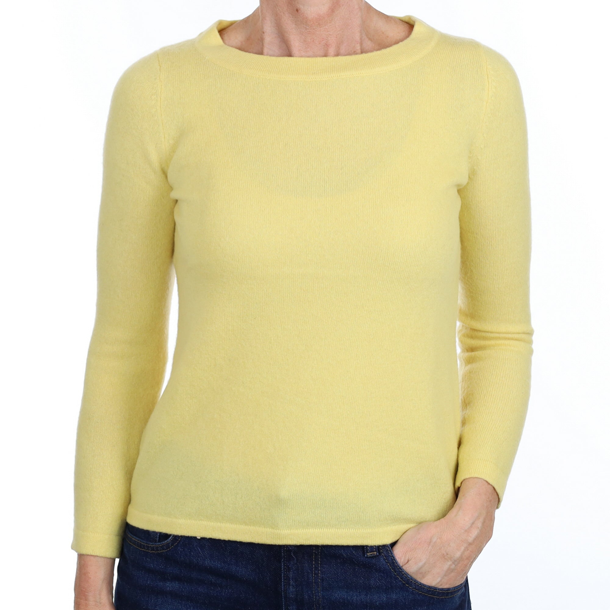 Lemon Yellow Cashmere Crew Neck Jumper Small