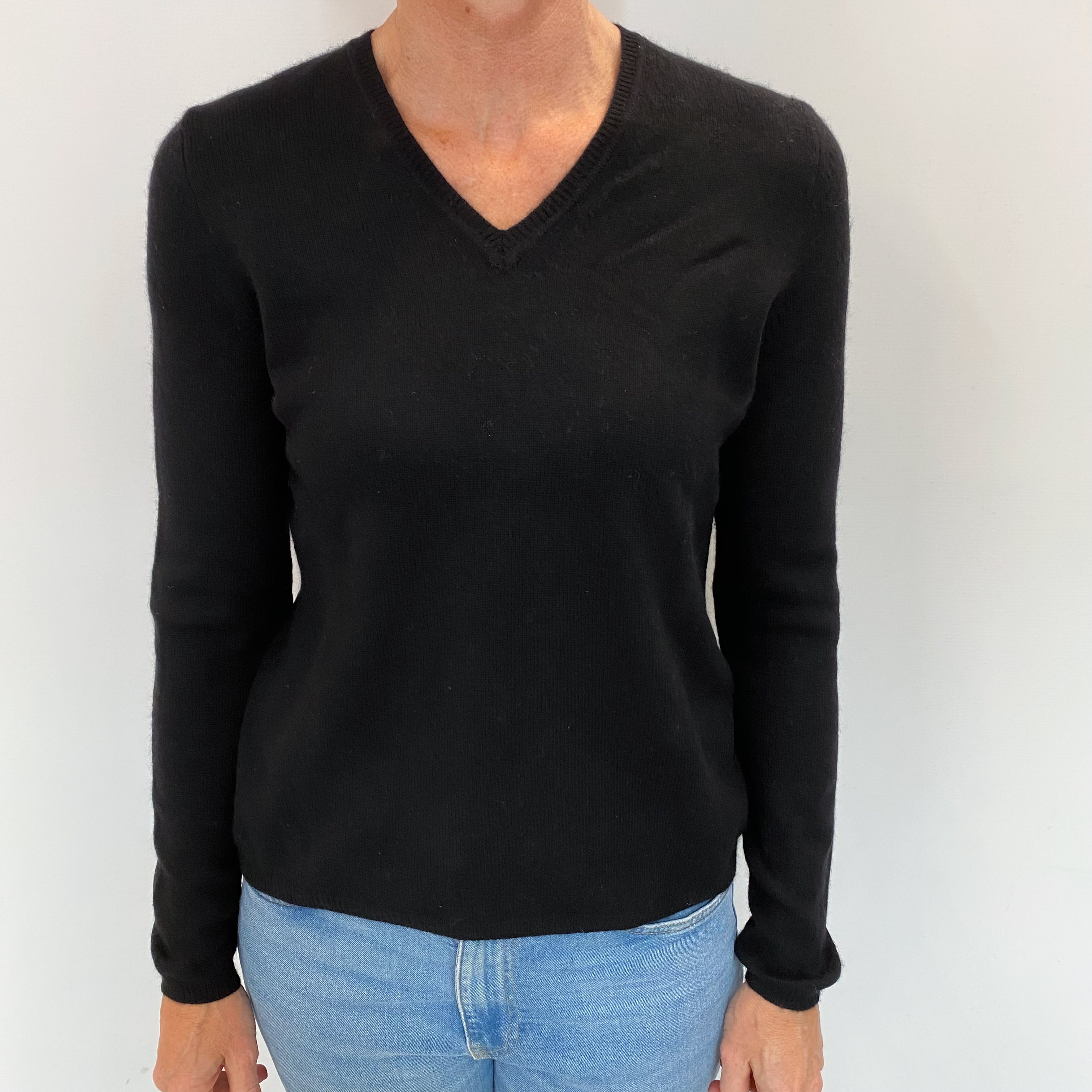 Black Cashmere V Neck Jumper Small