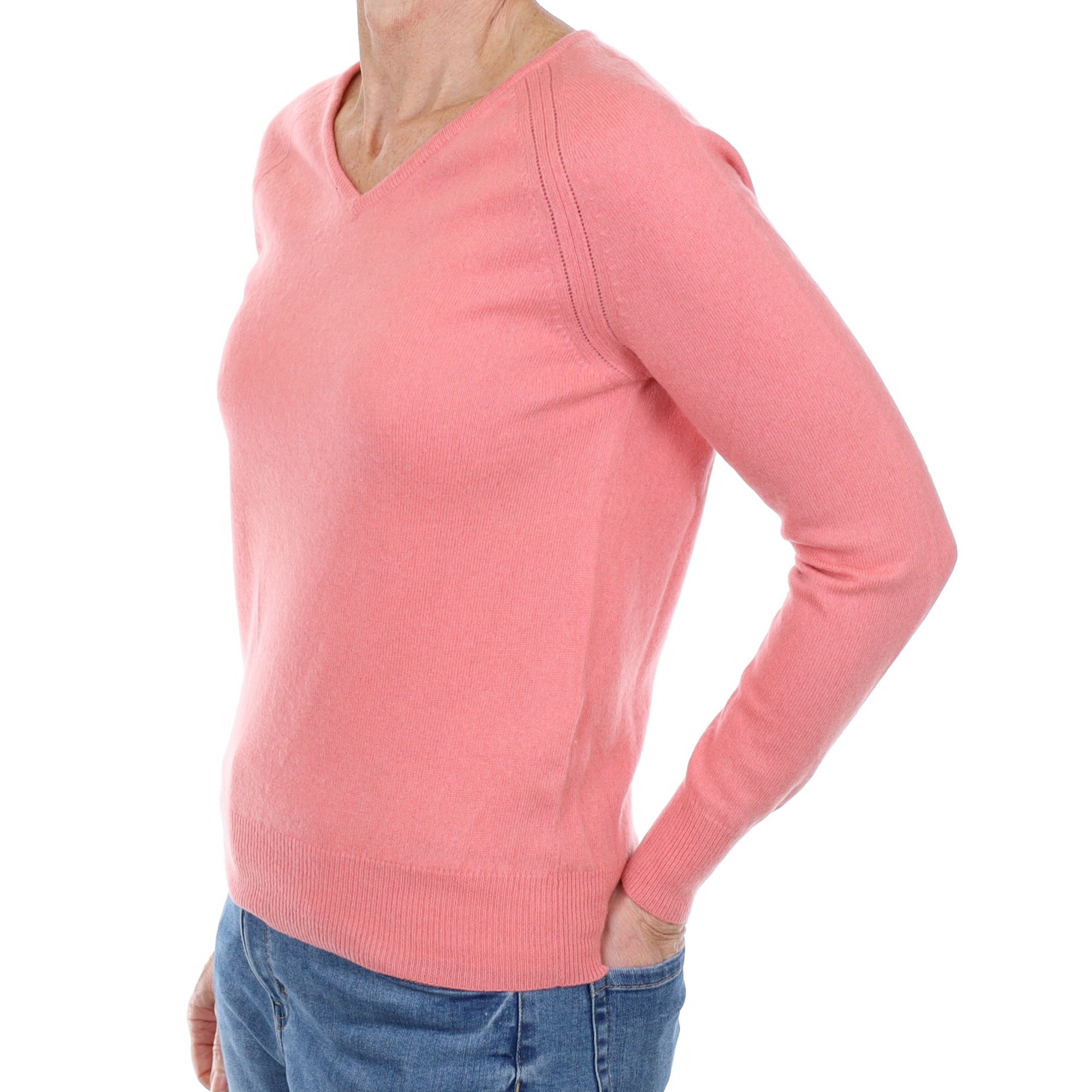 Flamingo Pink Cashmere V Neck Jumper Small
