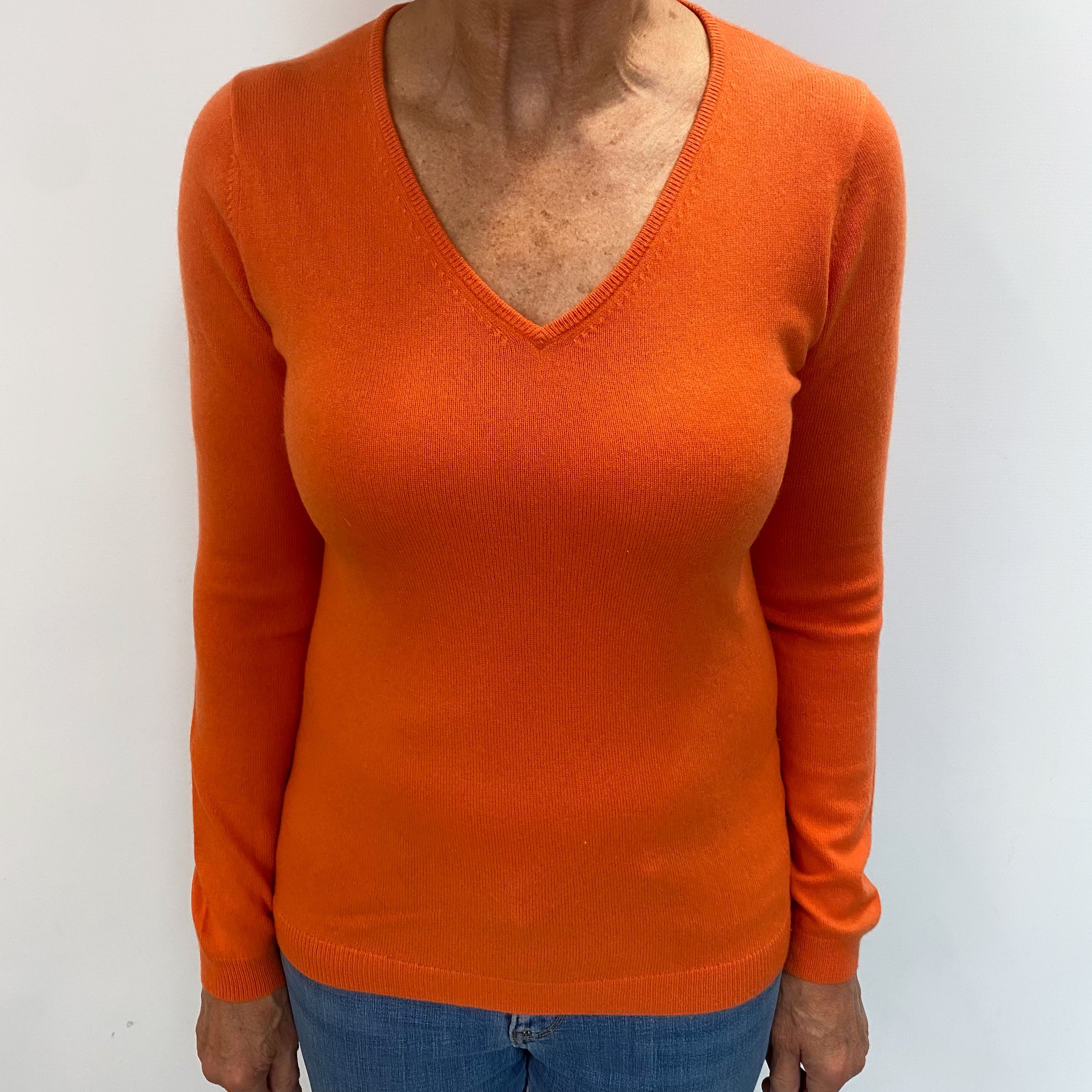 Tangerine Orange Cashmere V Neck Jumper Medium