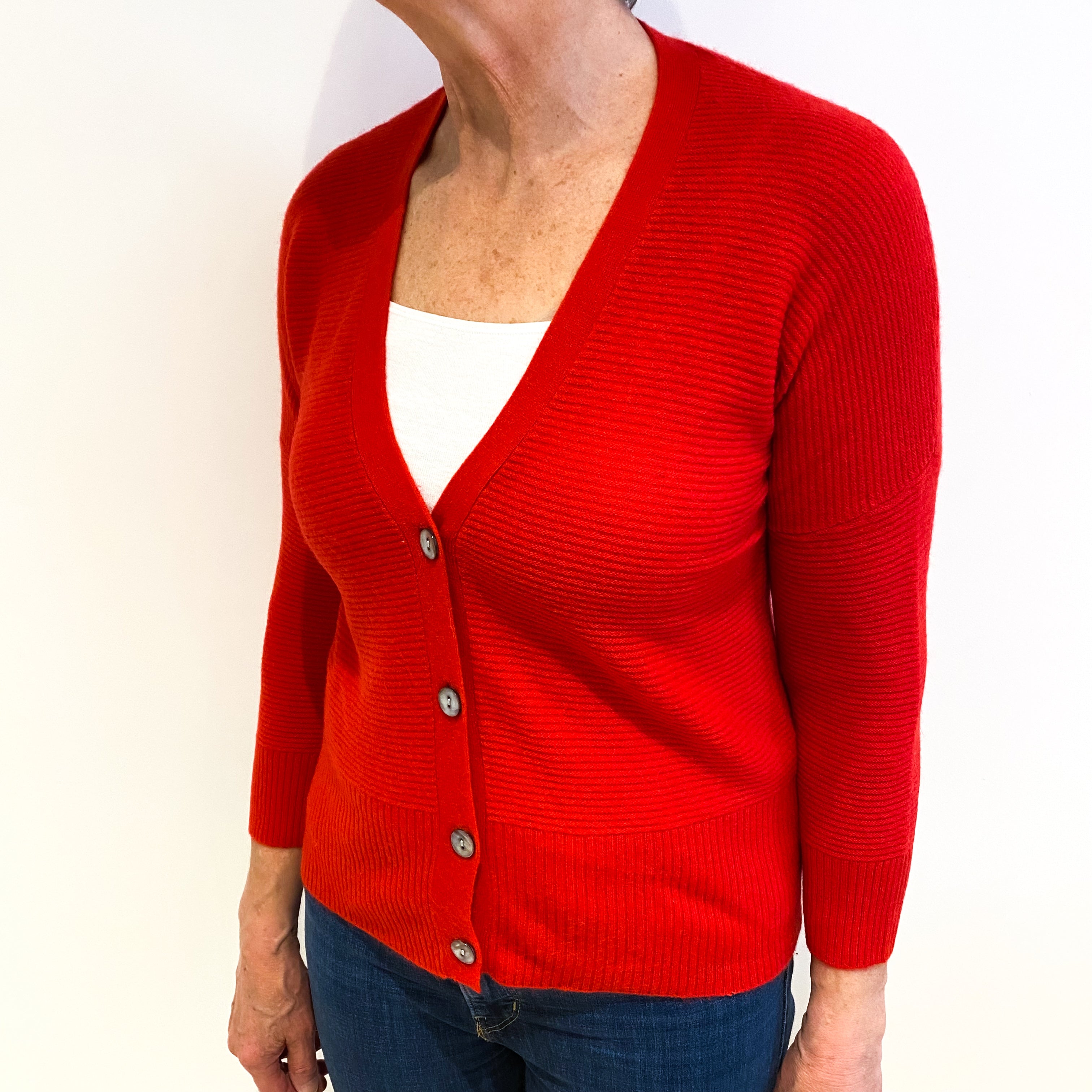 Scarlet Red Cashmere V Neck Cardigan Medium
