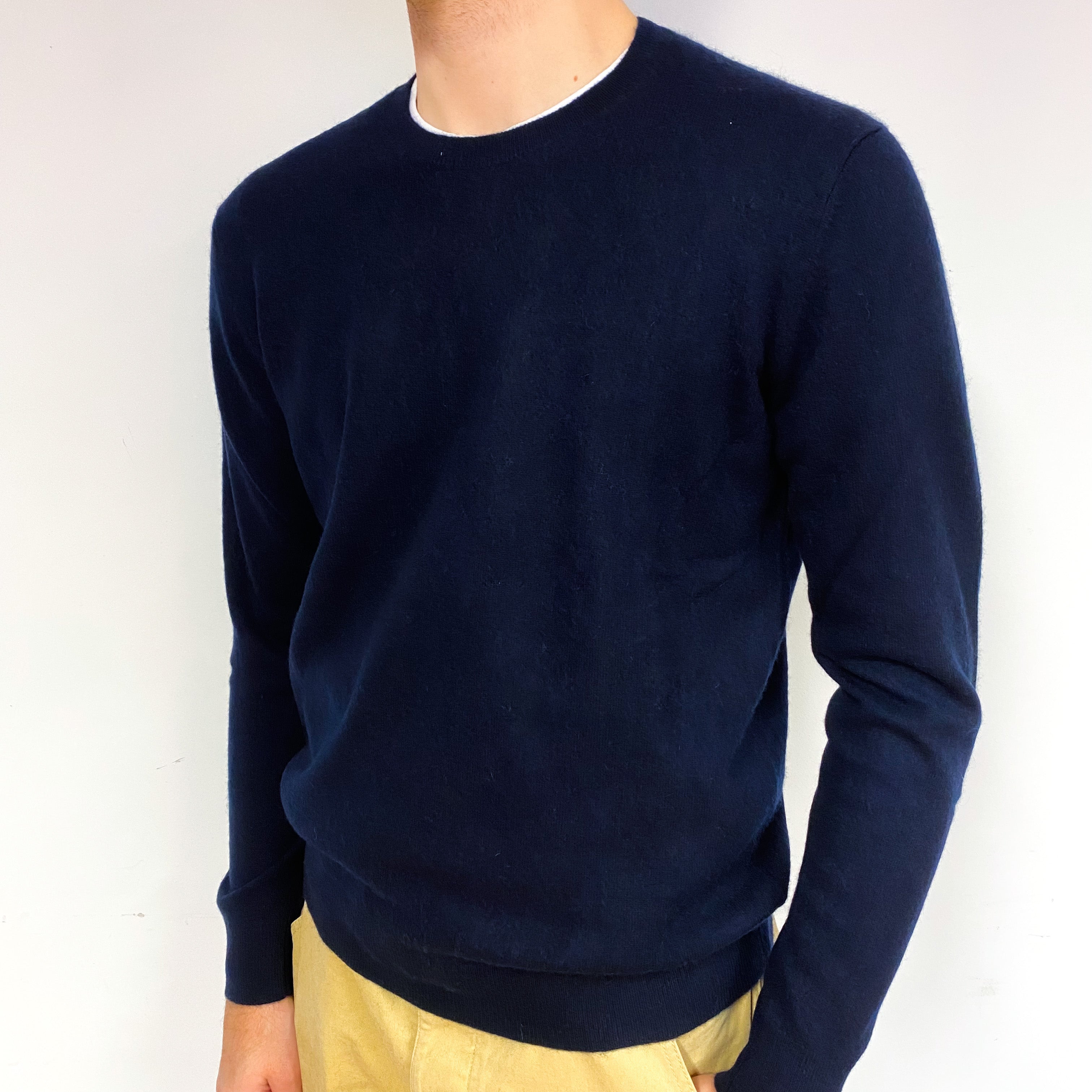 Men's Dark Navy Blue Cashmere Crew Neck Jumper Large