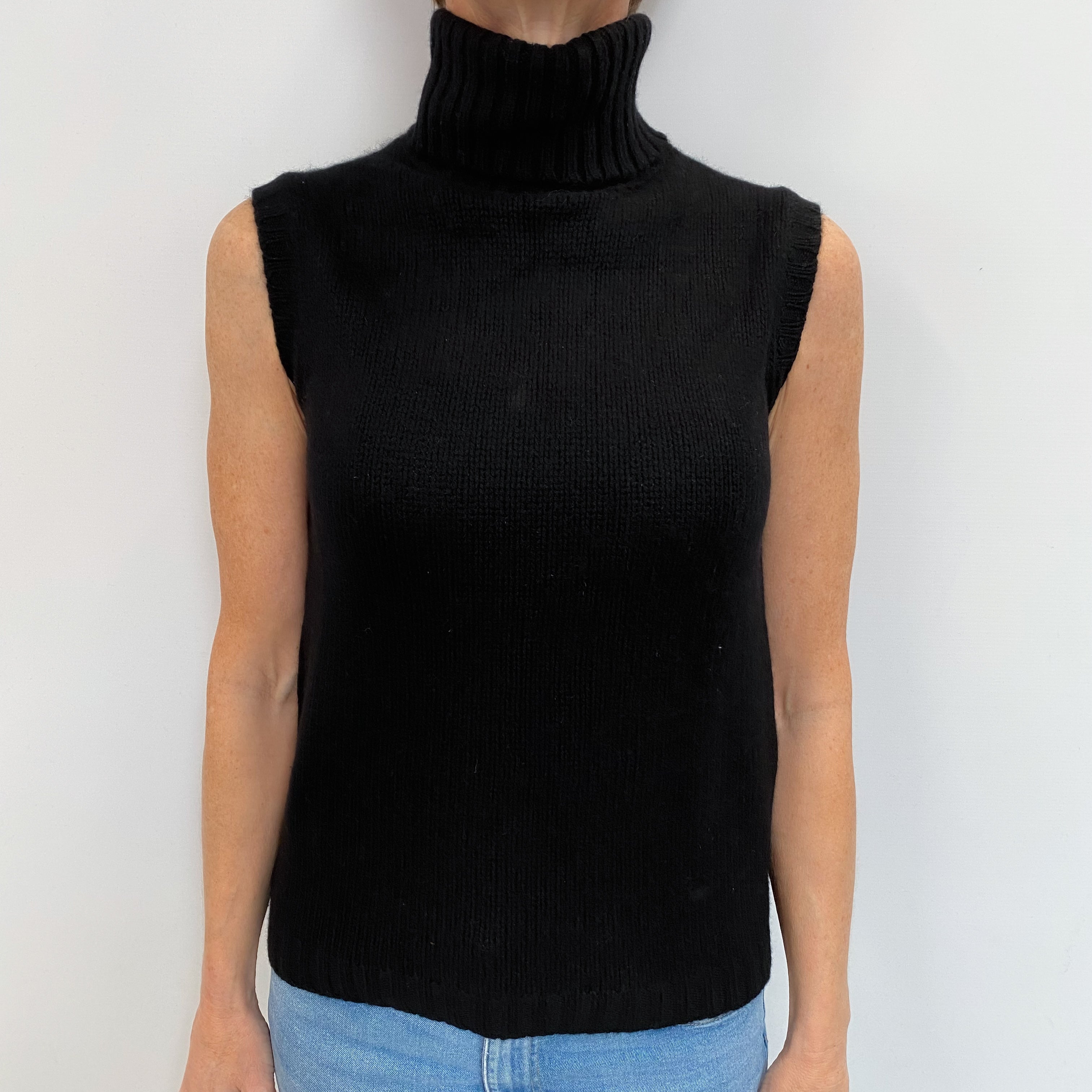 Black Cashmere Polo Neck Sleeveless Jumper Small