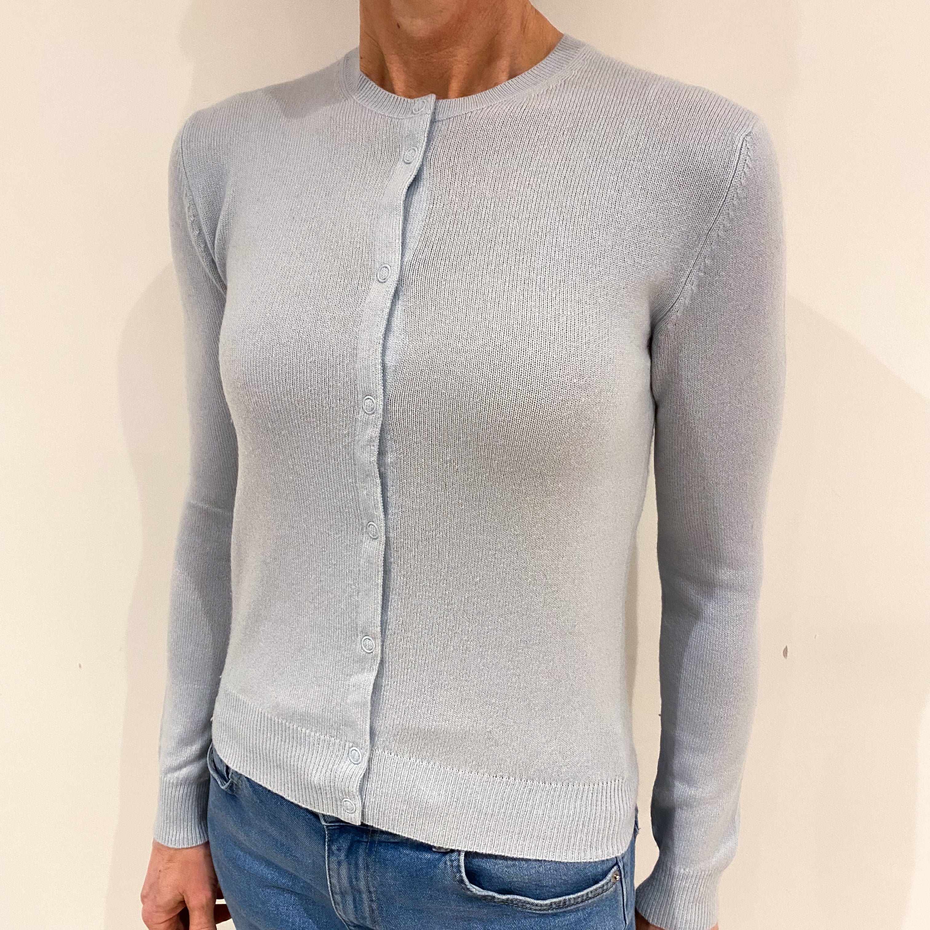 Powder Blue Cashmere Crew Neck Cardigan Small
