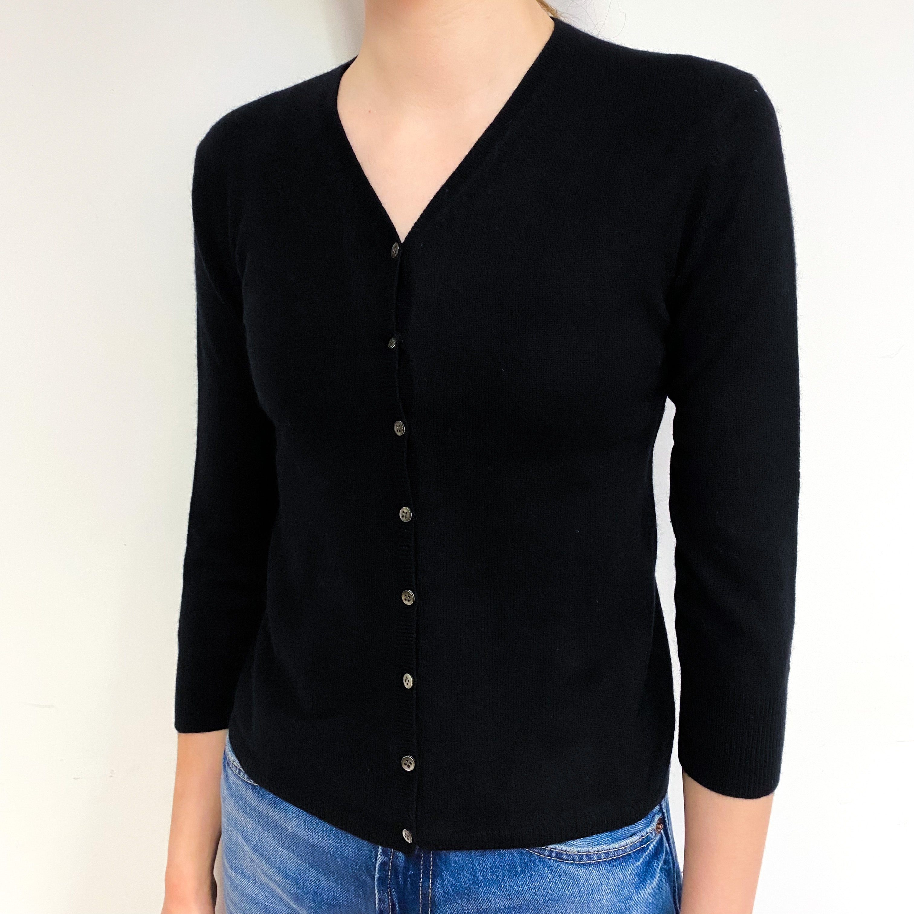 Black 3/4 Sleeve Cashmere V-Neck Cardigan Extra Small
