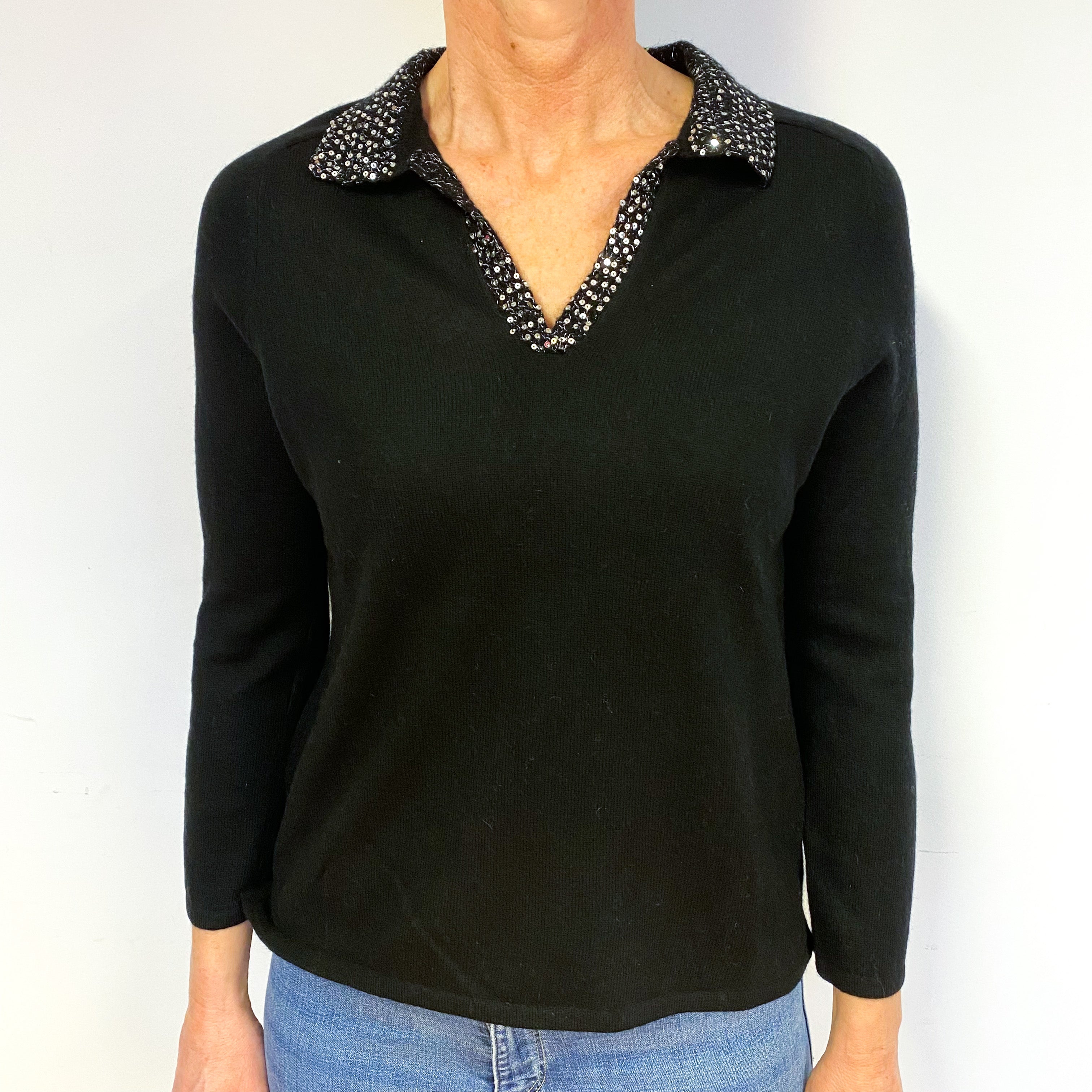 Black Cashmere V-Neck Jumper Medium