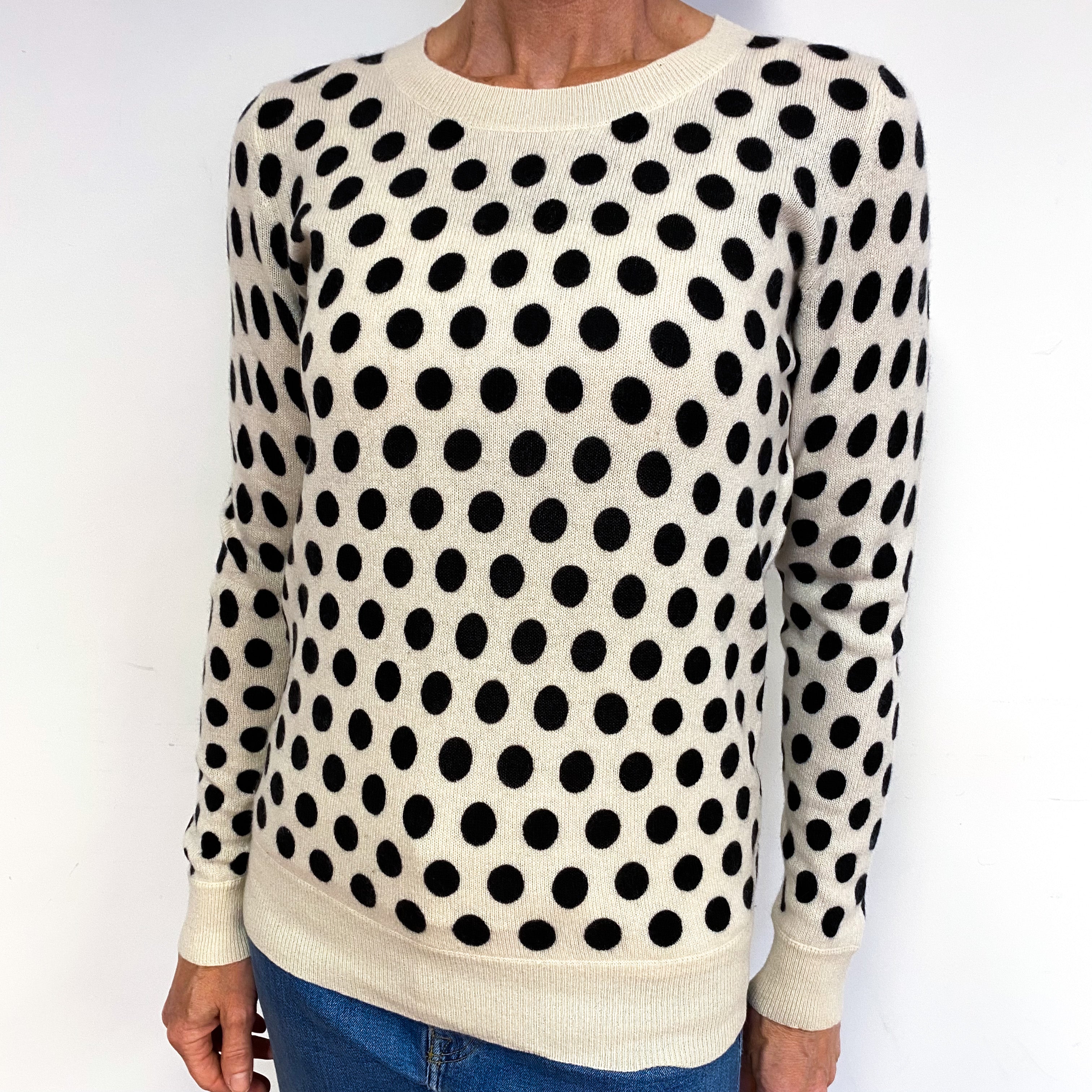 Ivory Black Dotty Cashmere Crew Neck Jumper Medium