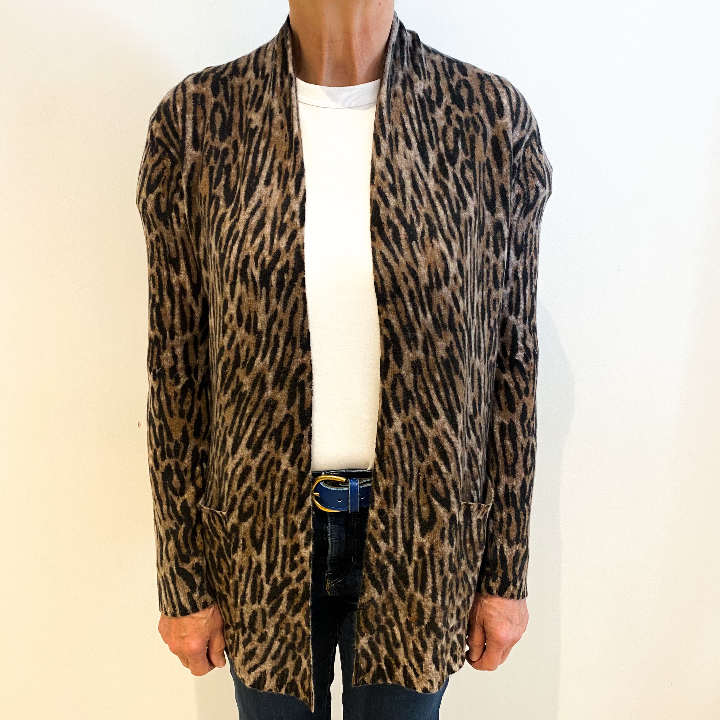 Animal Print Cashmere Edge to Edge Cardigan Medium