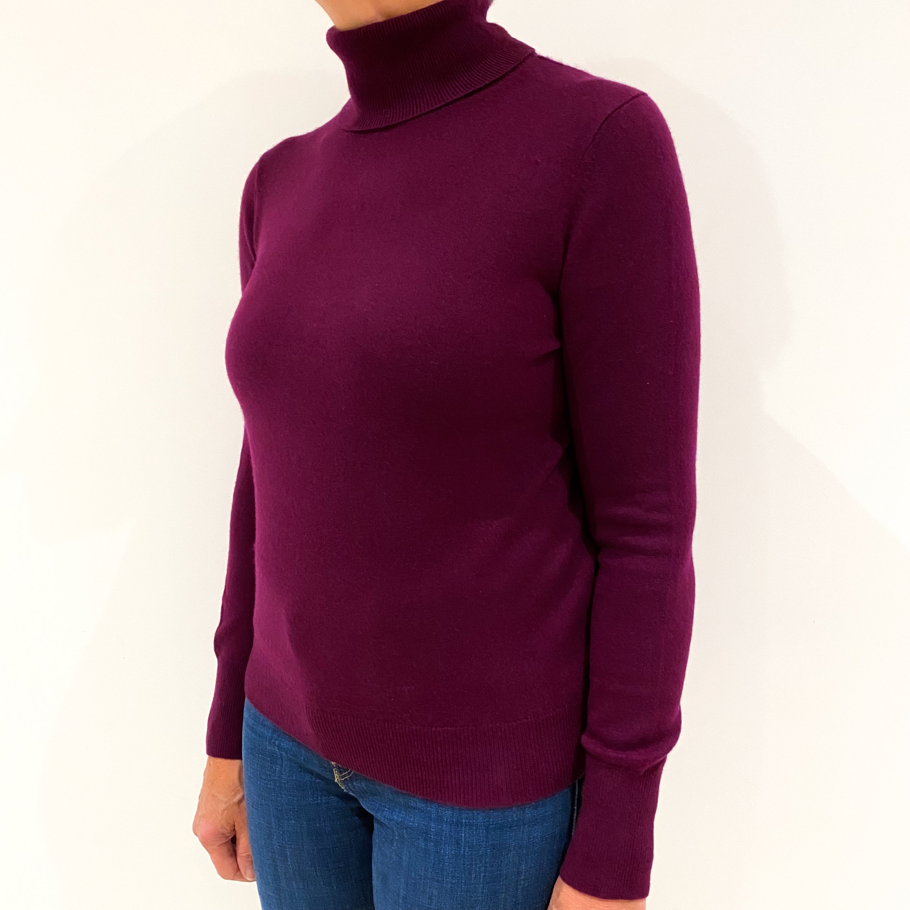 Mulberry Purple Cashmere Polo Neck Jumper Medium