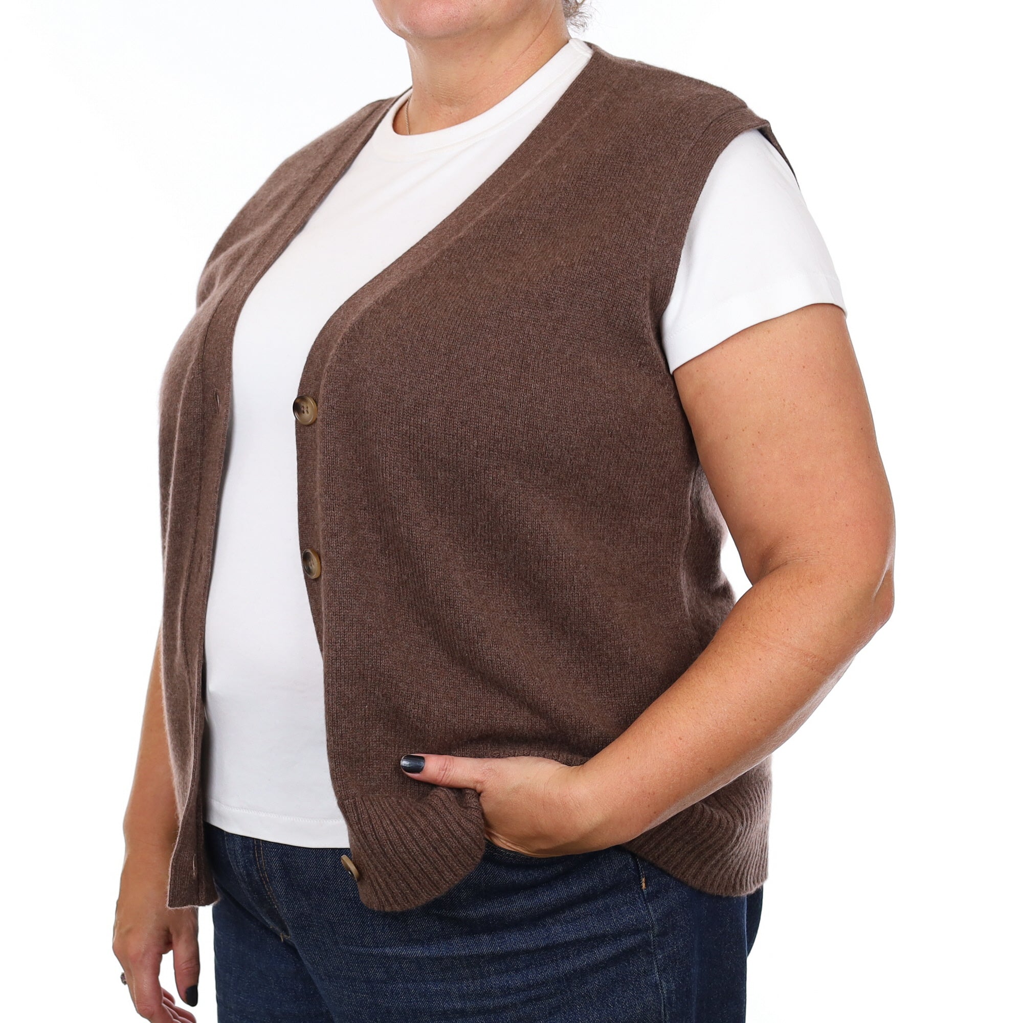 Brand New Mocha Luxury Cashmere V Neck Waistcoat Extra Large UK 20-22