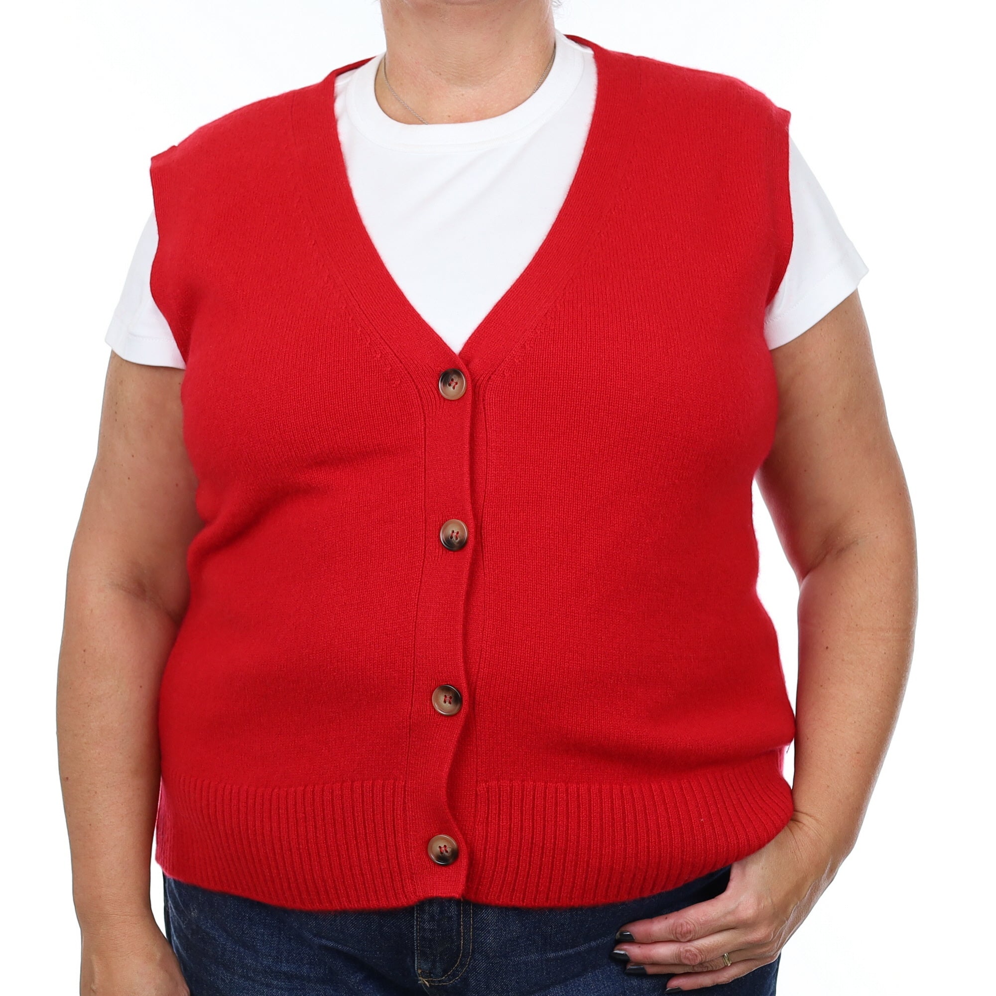 Brand New Post Box Red Luxury Cashmere V Neck Waistcoat Extra Large UK 20-22
