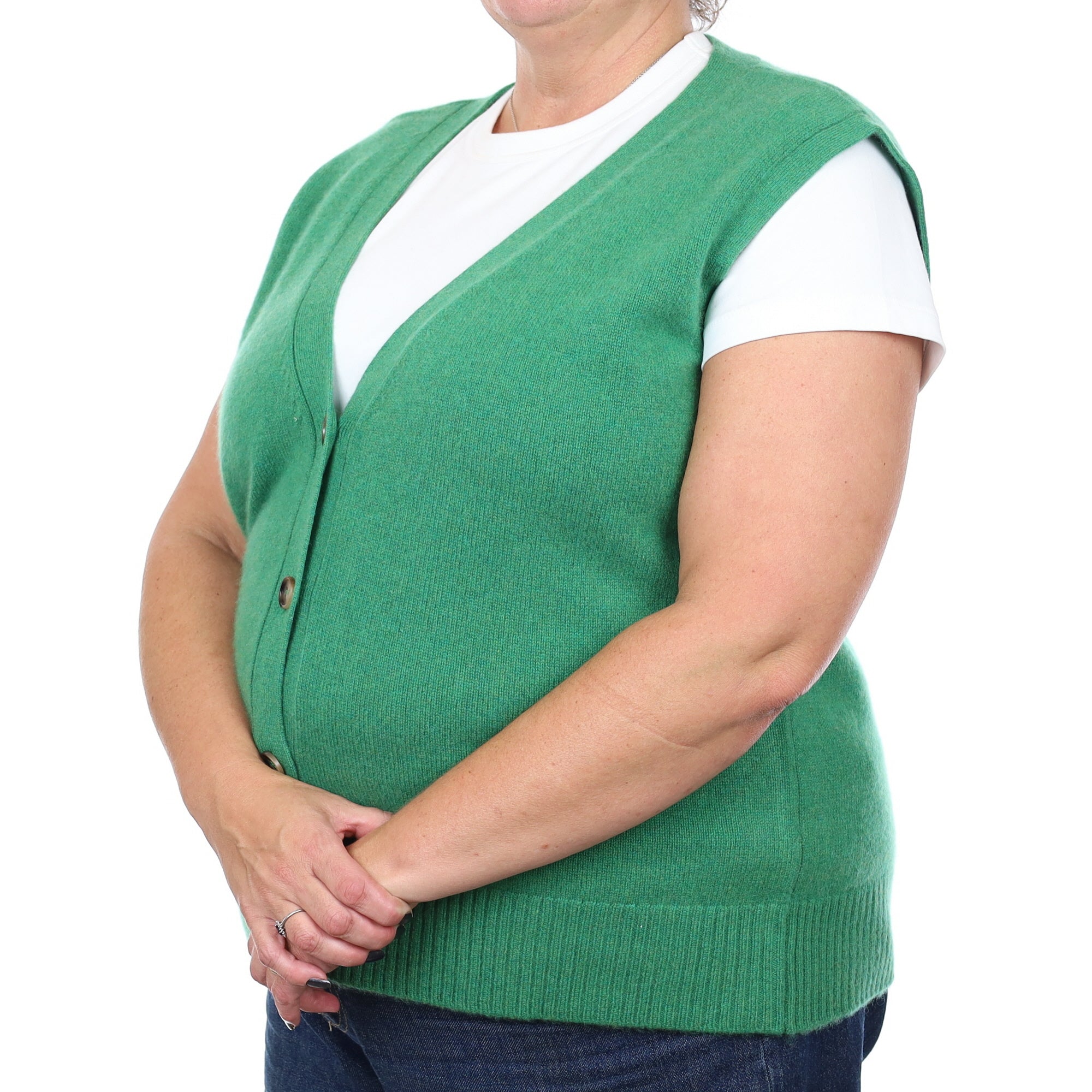 Brand New Shamrock Green Luxury Cashmere V Neck Waistcoat Extra Large UK 20-22