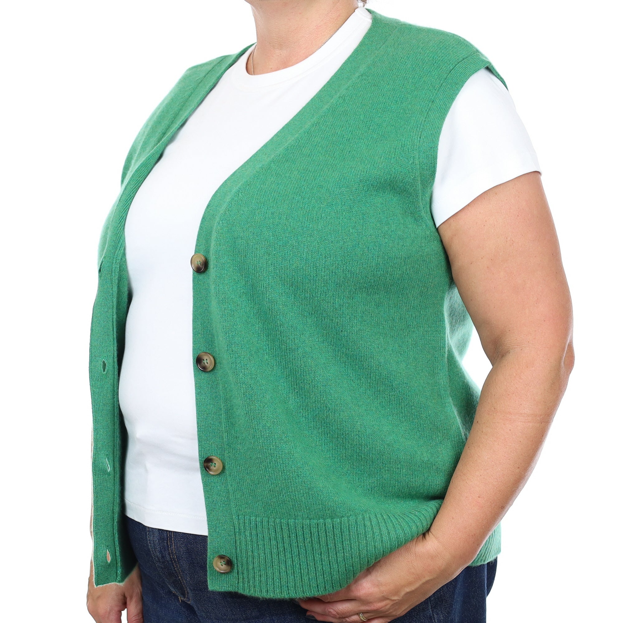 Brand New Shamrock Green Luxury Cashmere V Neck Waistcoat Extra Large UK 20-22