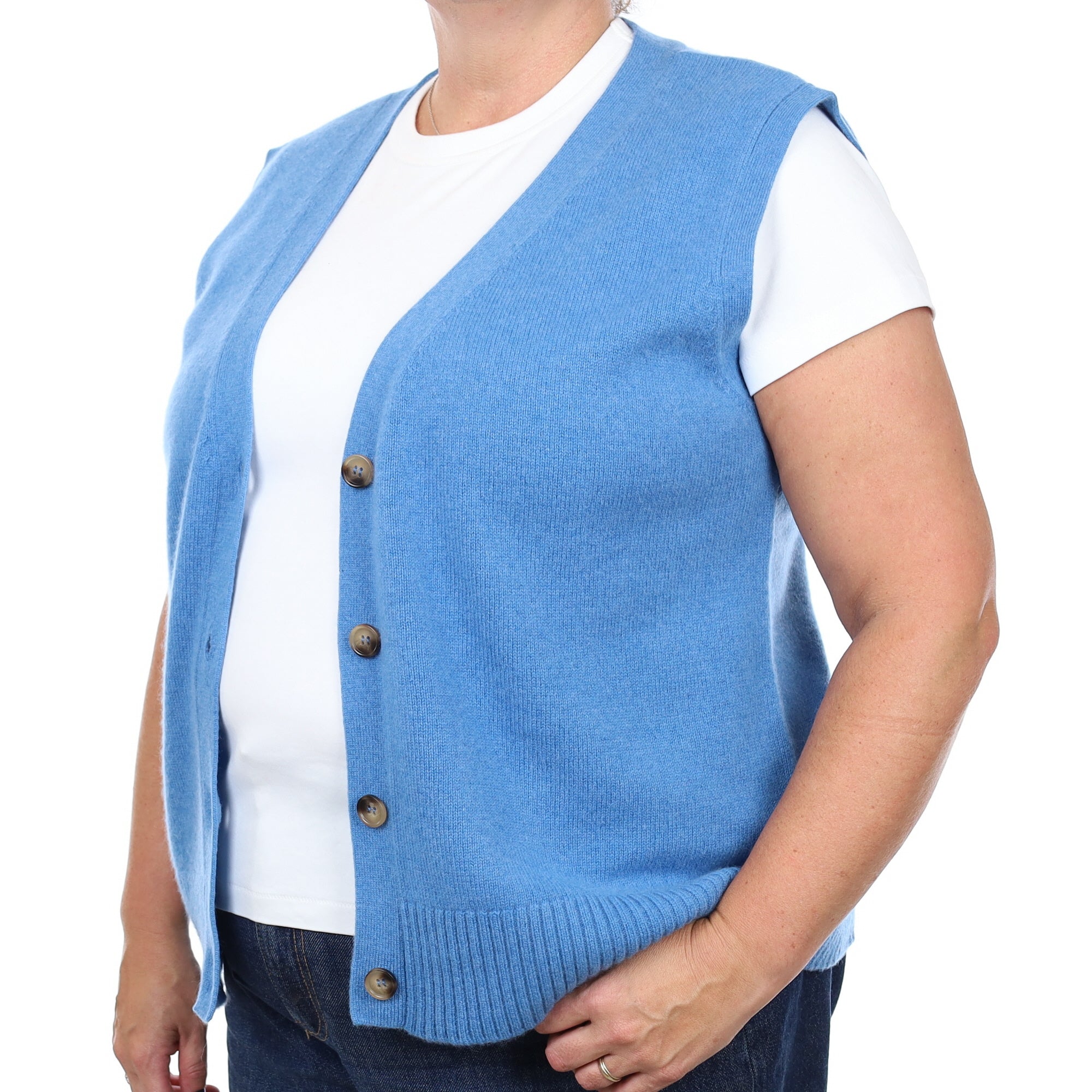 Brand New Mediterranean Blue Luxury Cashmere V Neck Waistcoat Extra Large UK 20-22