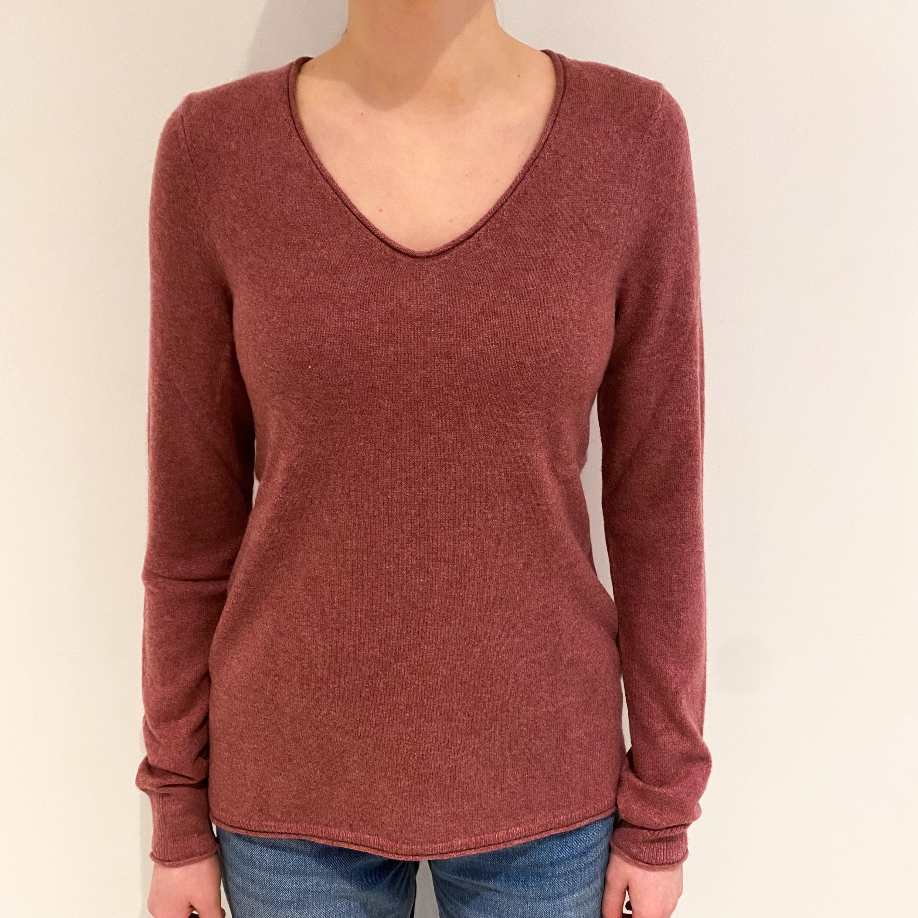 Heather Pink Cashmere V Neck Jumper Extra Small