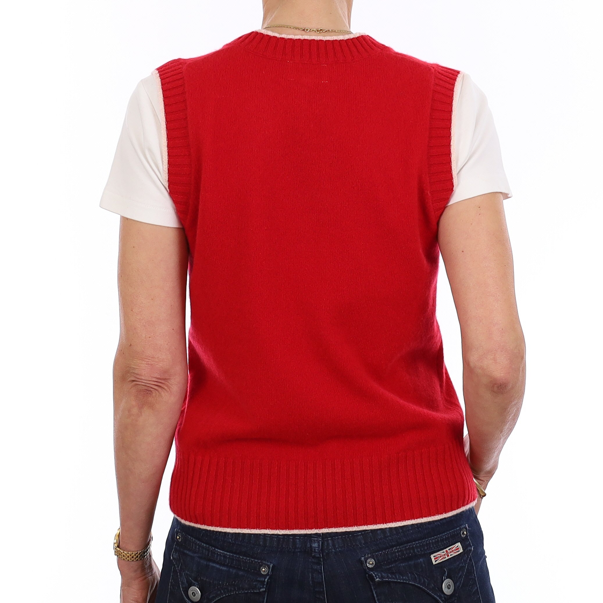 Brand New Post Box Red and Chalk Luxury Cashmere V Neck Tank Top Extra Small UK 6-8