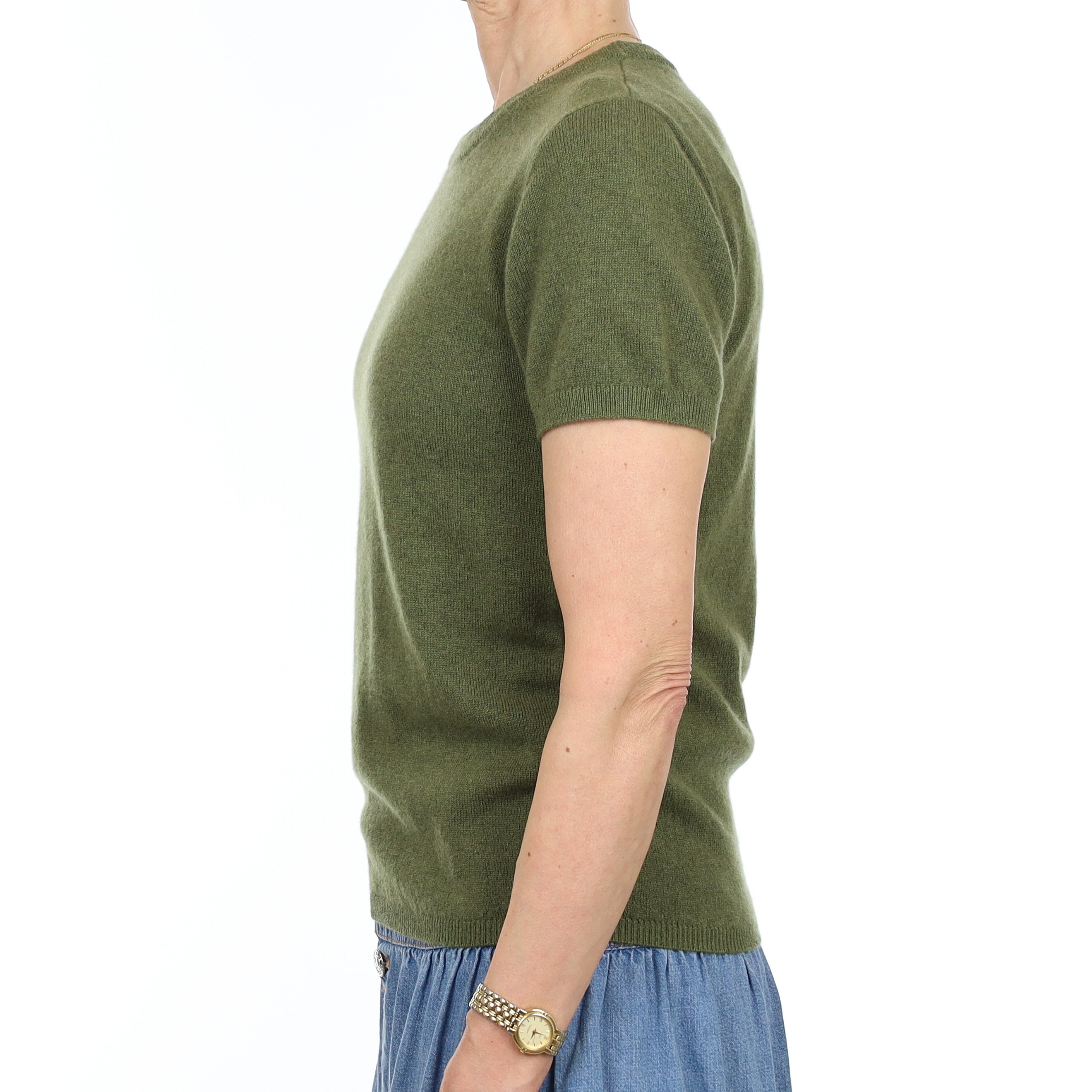 Brand New Olive Green Cashmere Crew Neck T-Shirt Extra Small UK 6-8