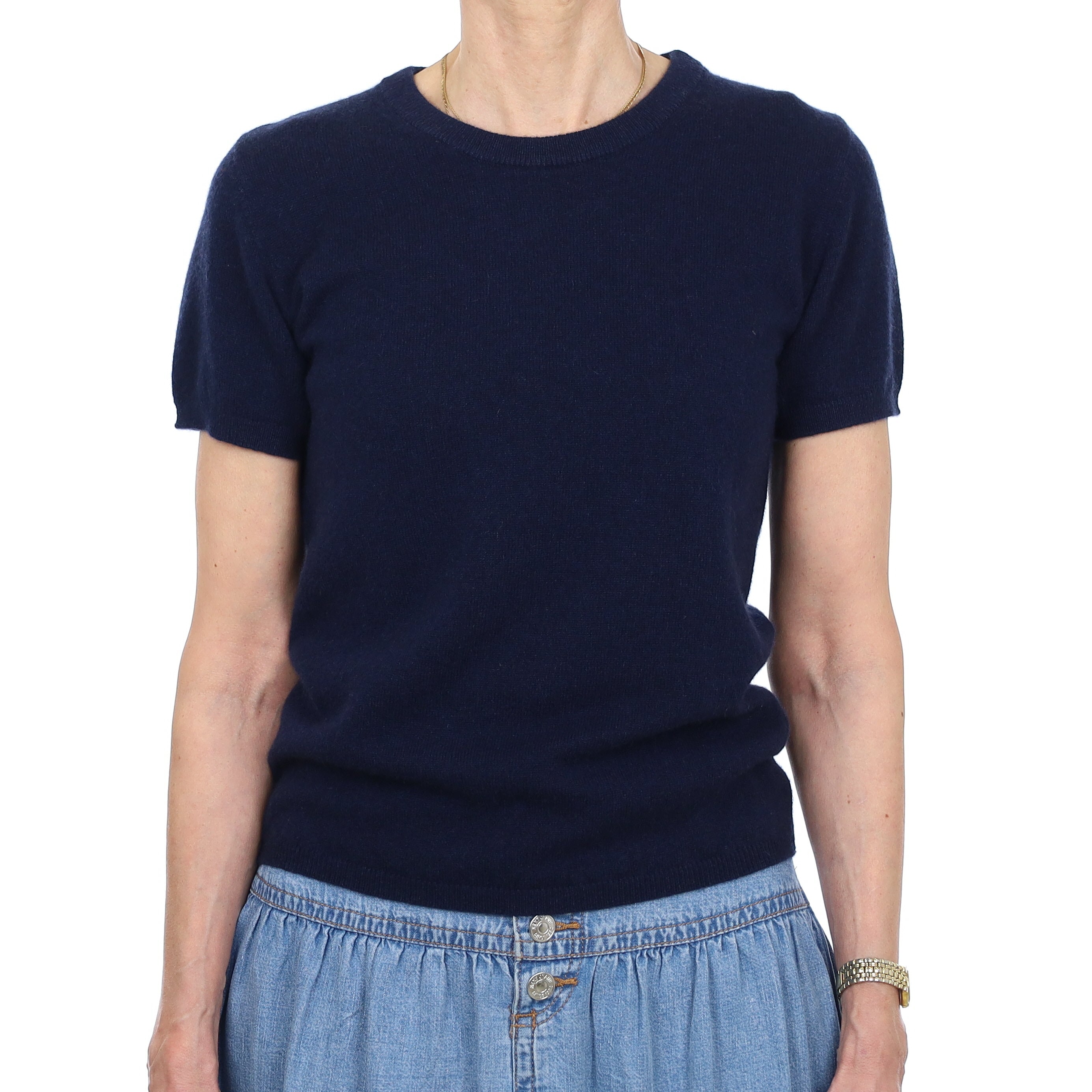 Brand New Navy Cashmere Crew Neck T-Shirt Extra Small UK 6-8