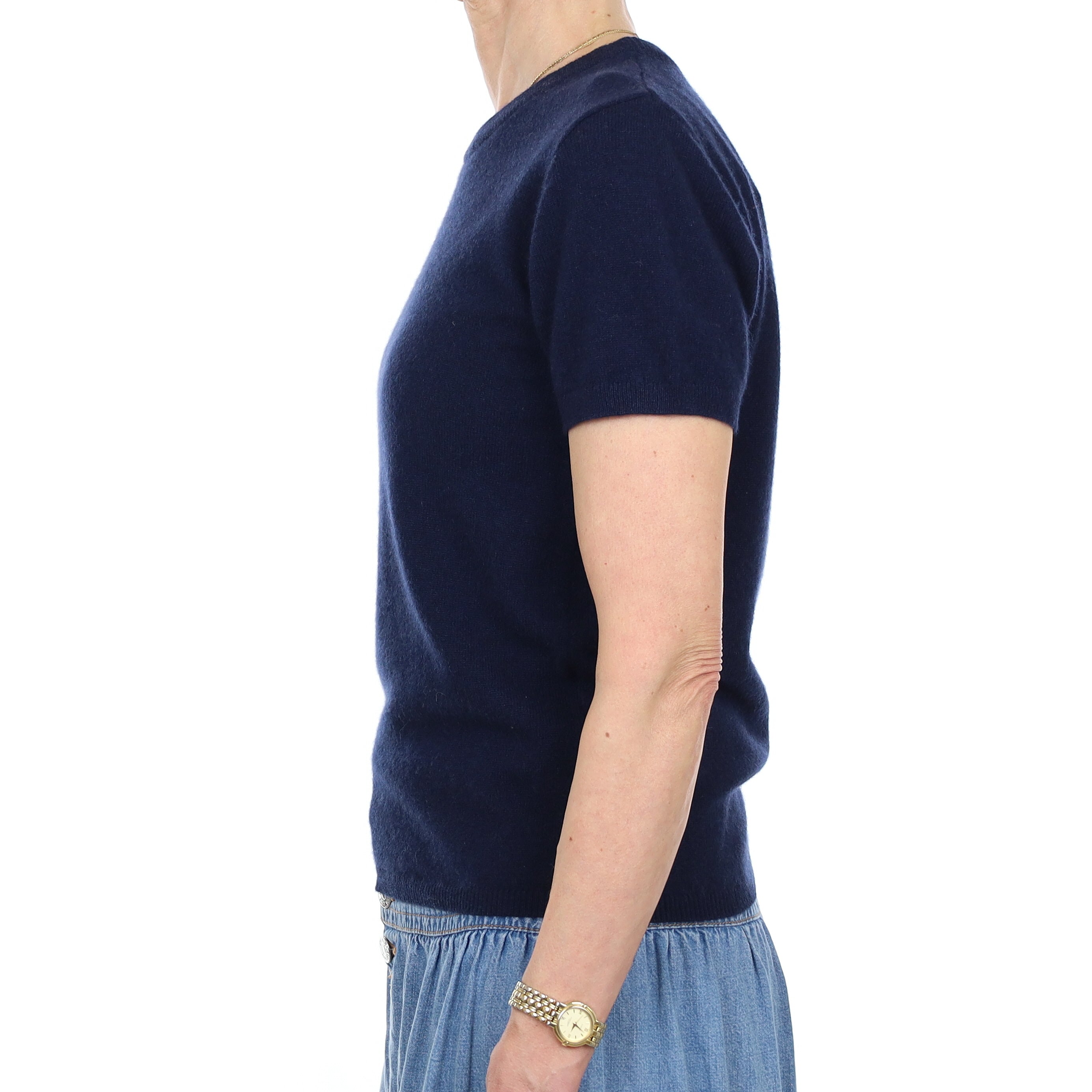 Brand New Navy Cashmere Crew Neck T-Shirt Extra Small UK 6-8