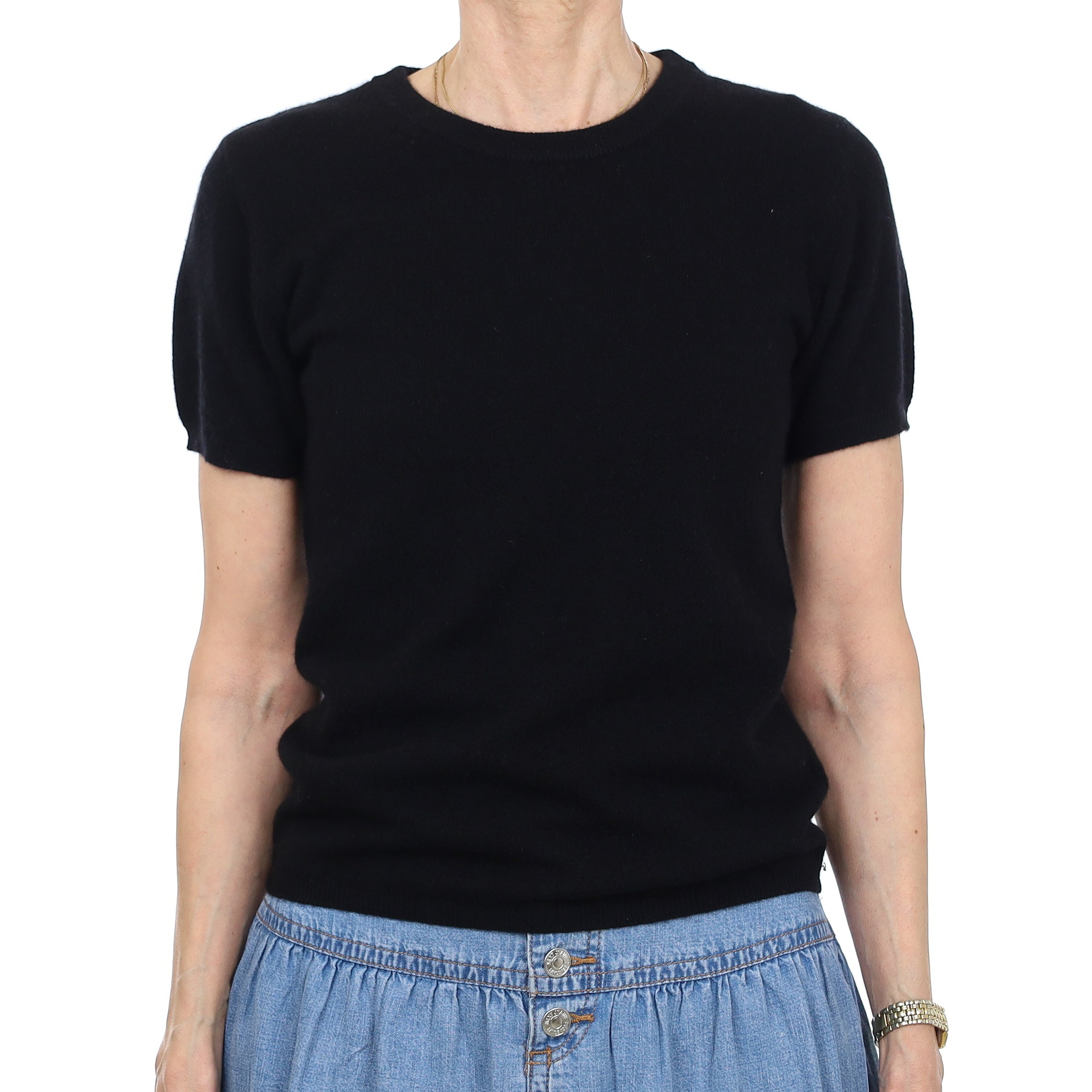 Brand New Black Cashmere Crew Neck T-Shirt Extra Small UK 6-8