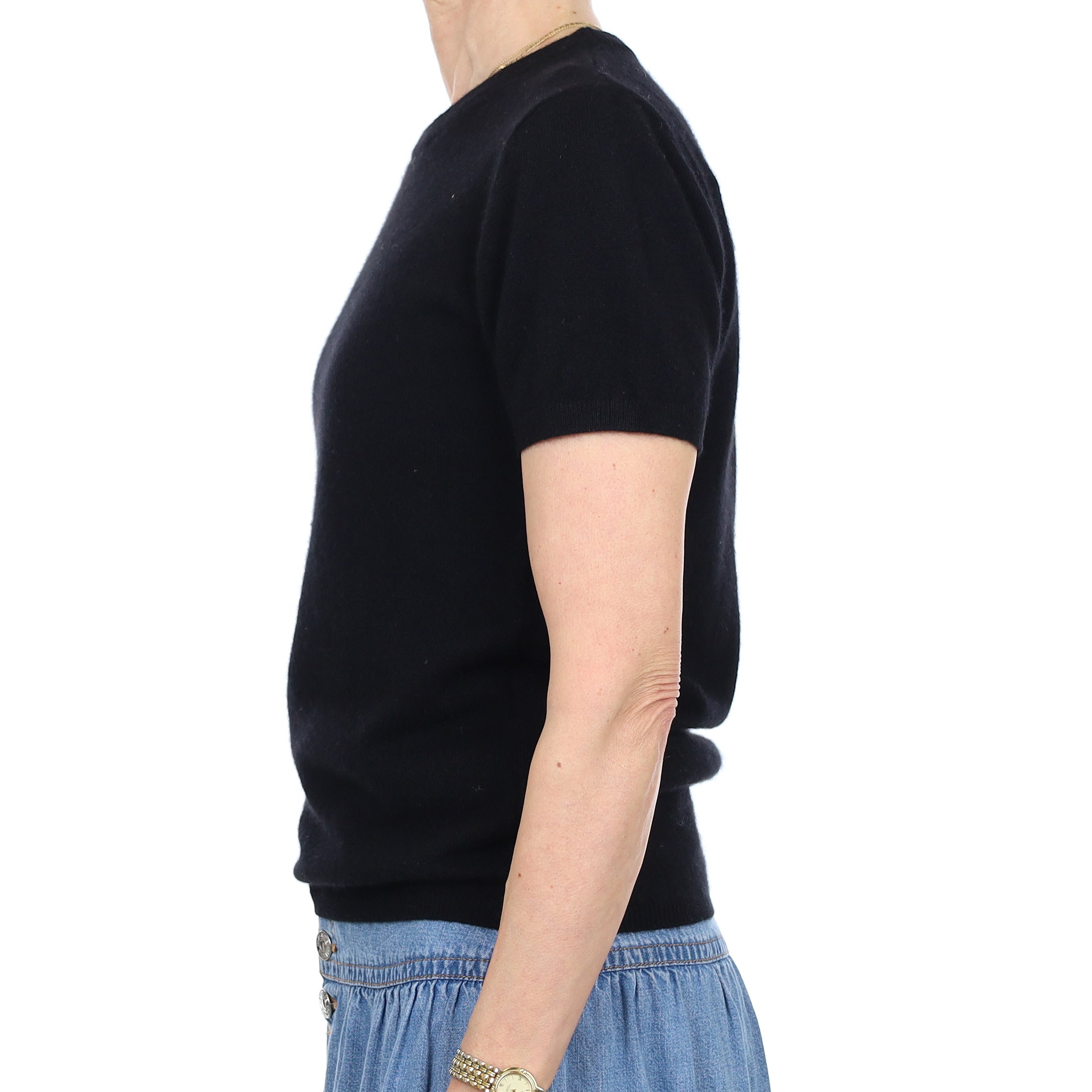 Brand New Black Cashmere Crew Neck T-Shirt Extra Small UK 6-8