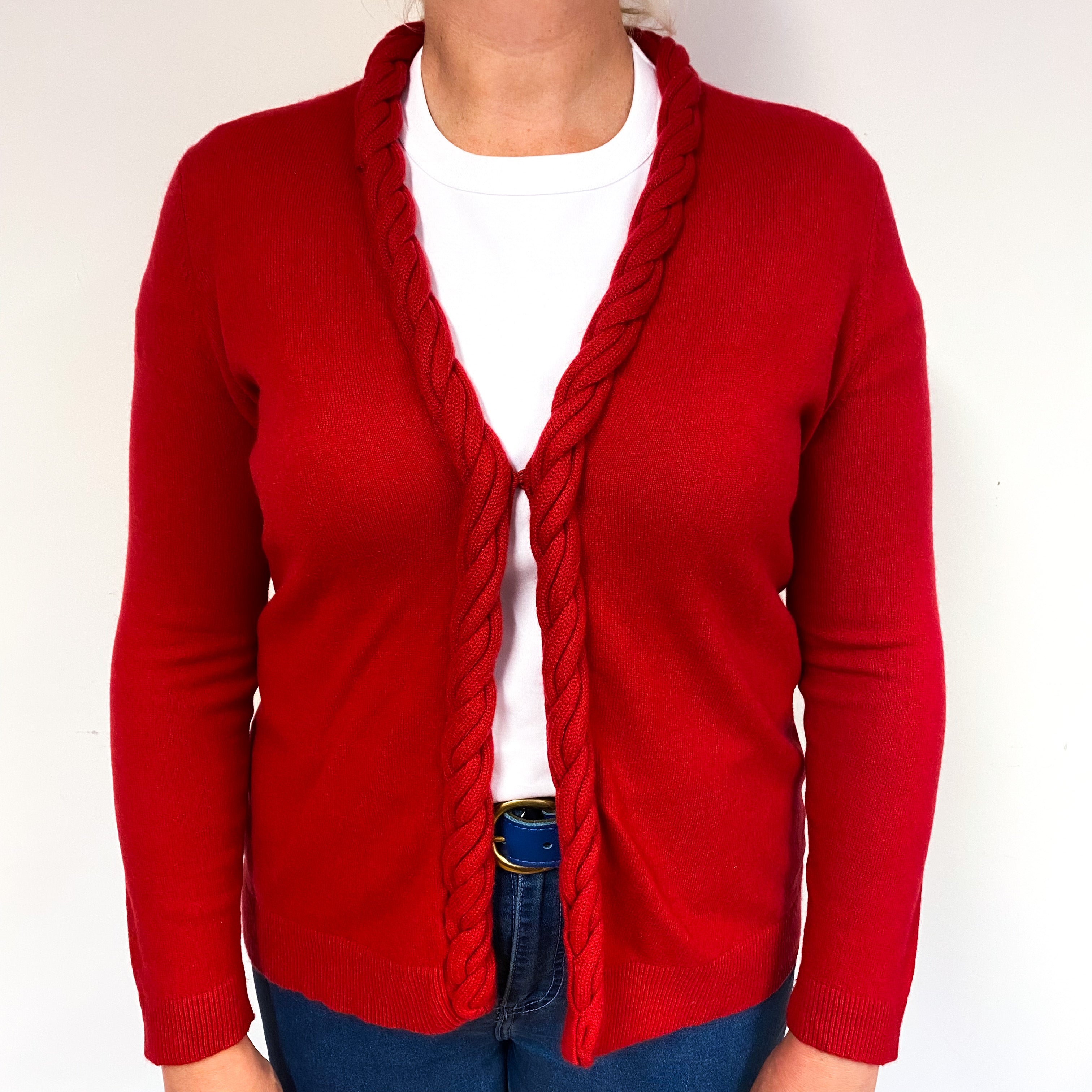Red Rope Edge Cashmere V-Neck Cardigan Large