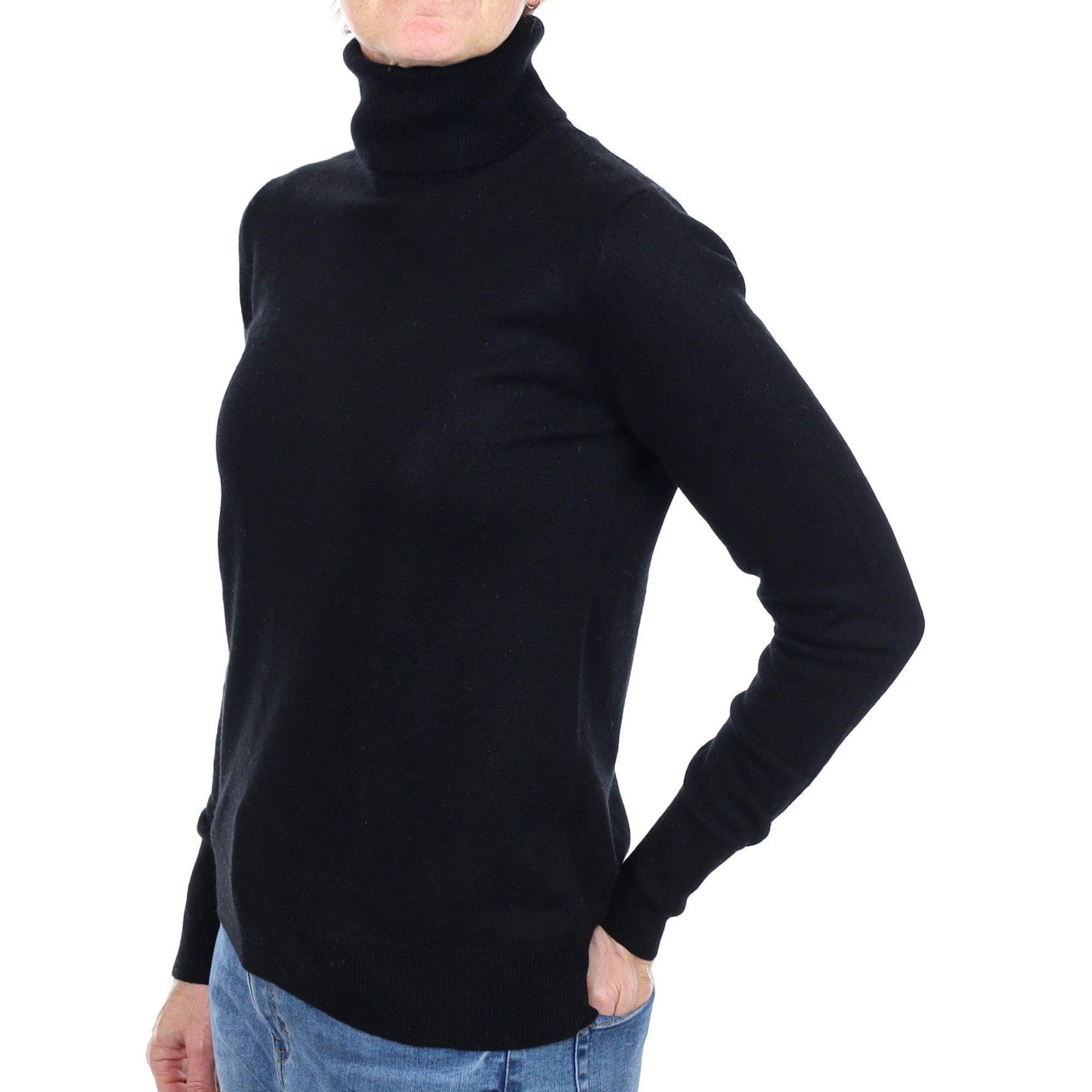 Black Cashmere Polo Neck Jumper Small