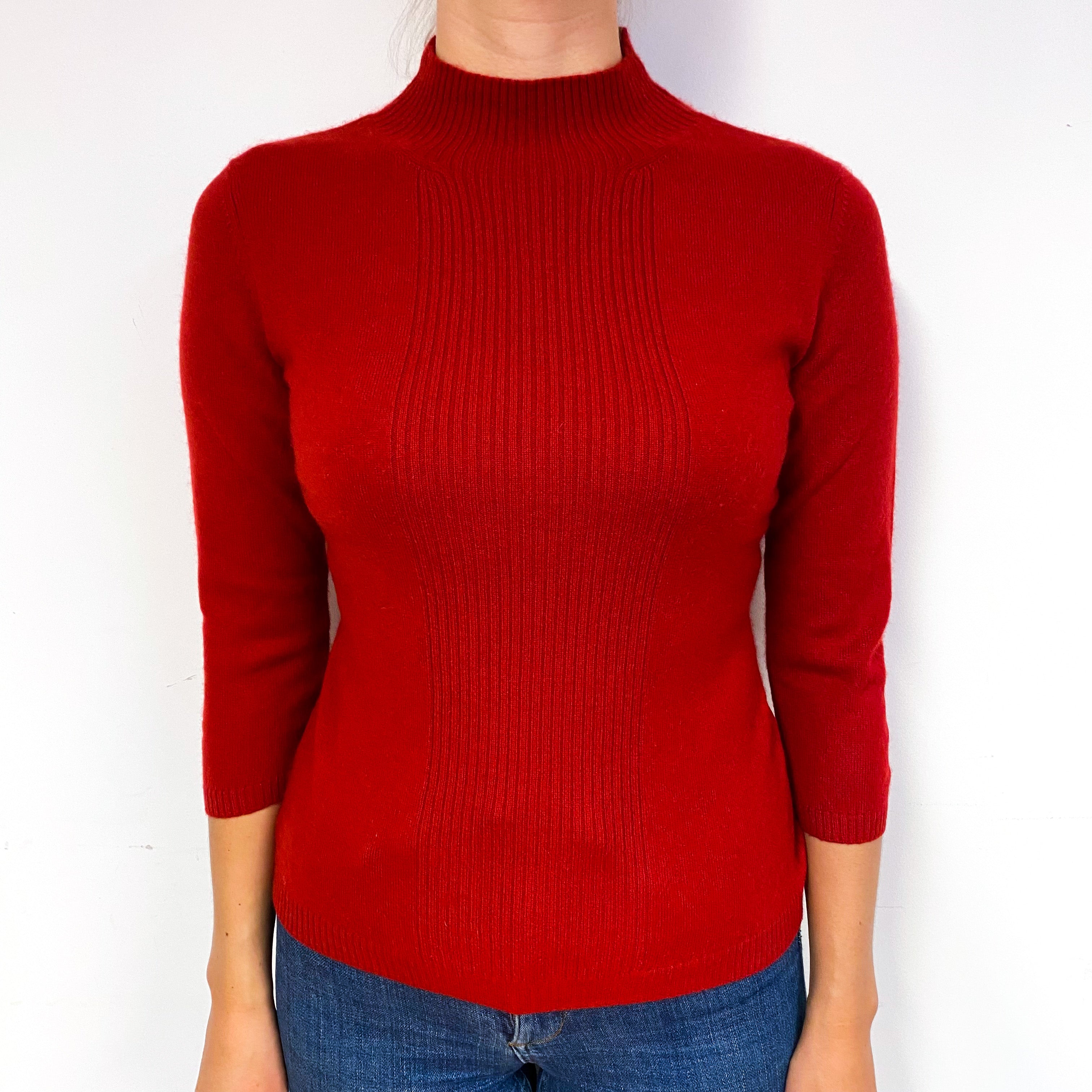 Post Box Red Cashmere Turtle Neck Jumper Small